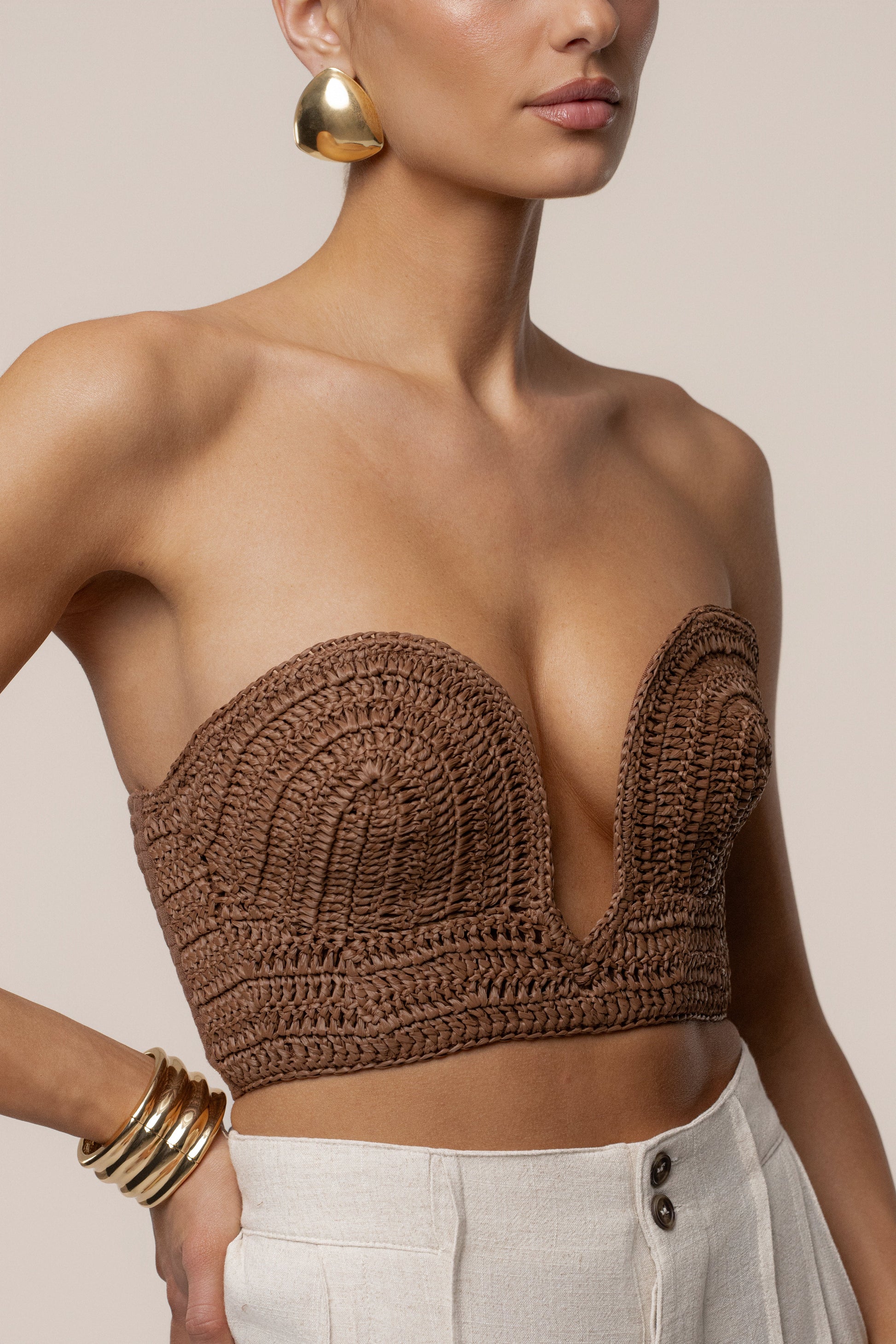 PRE-ORDER Brown Sail Away Texture Bustier JLUXLABEL