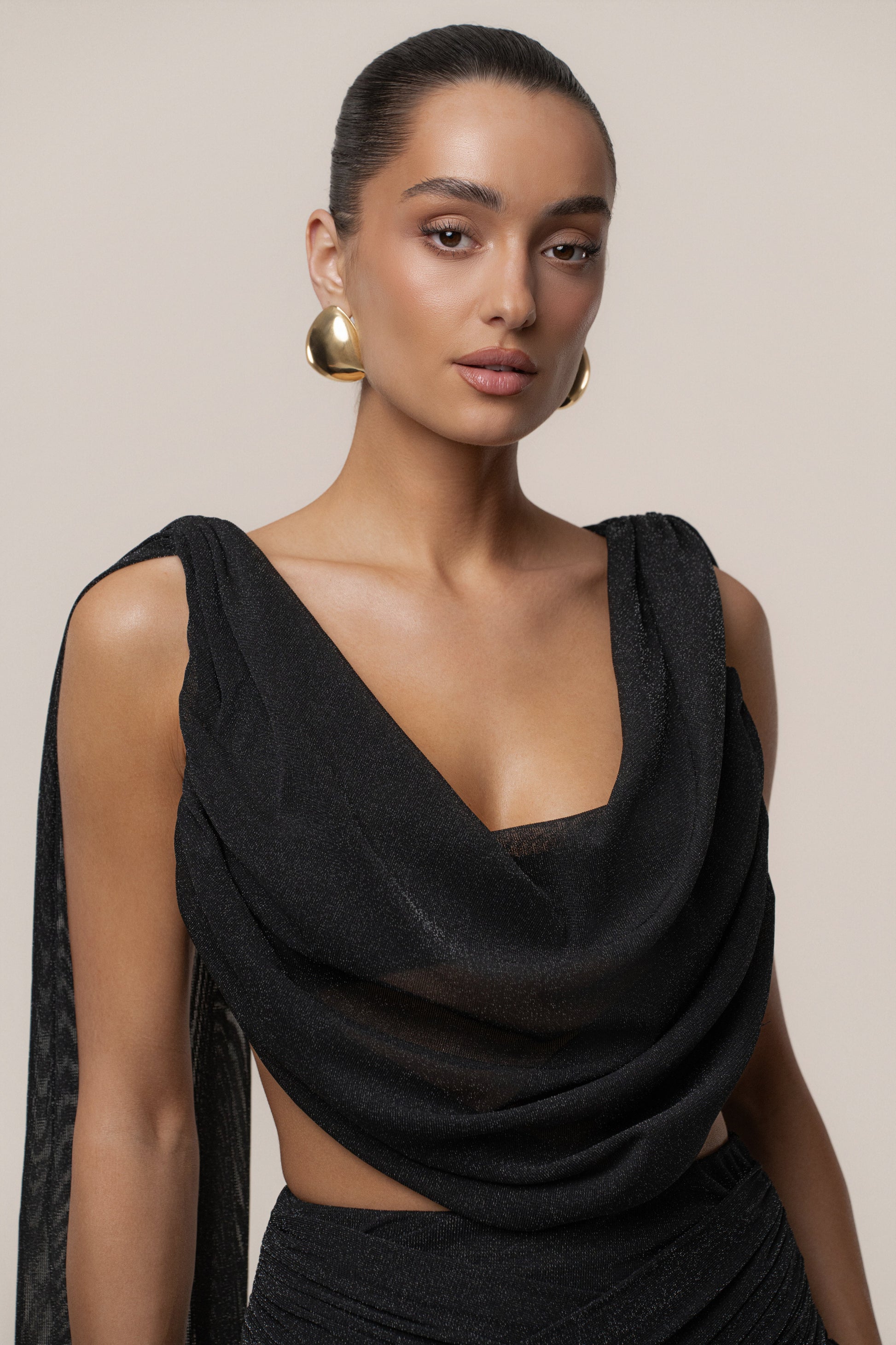 Black Divine Drape Skirt Set JLUXLABEL