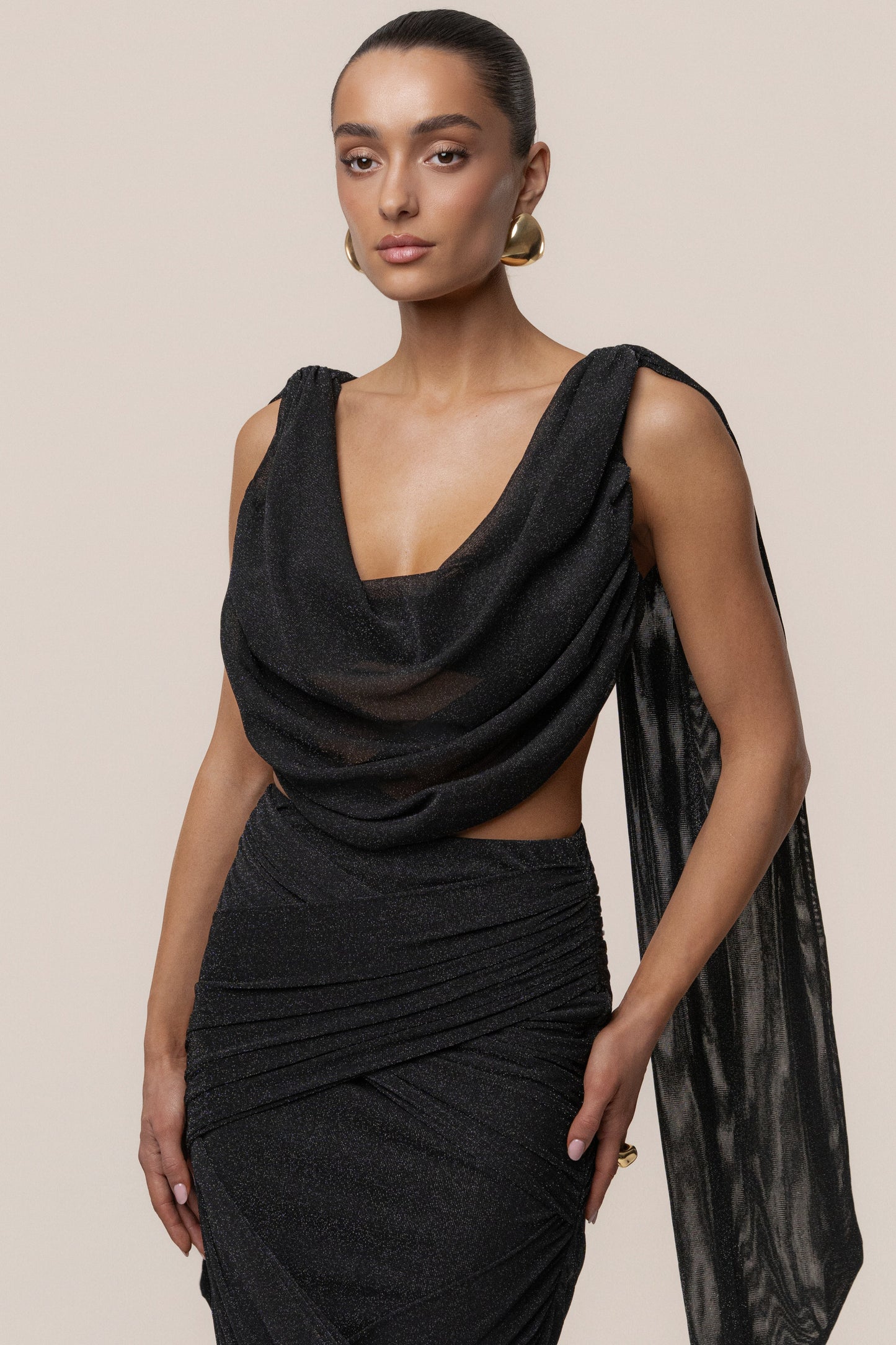 Black Divine Drape Skirt Set JLUXLABEL