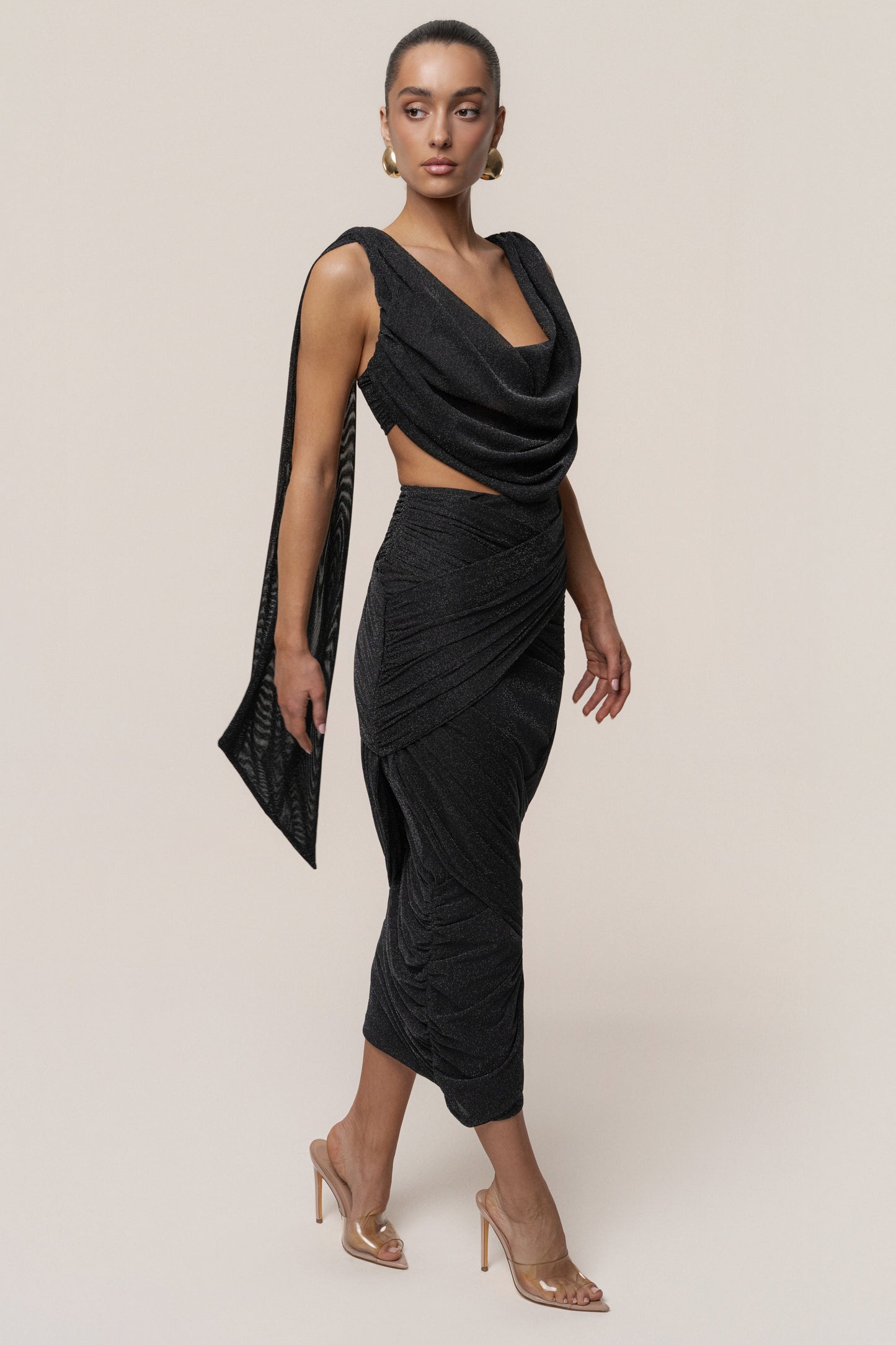 Black Divine Drape Skirt Set JLUXLABEL
