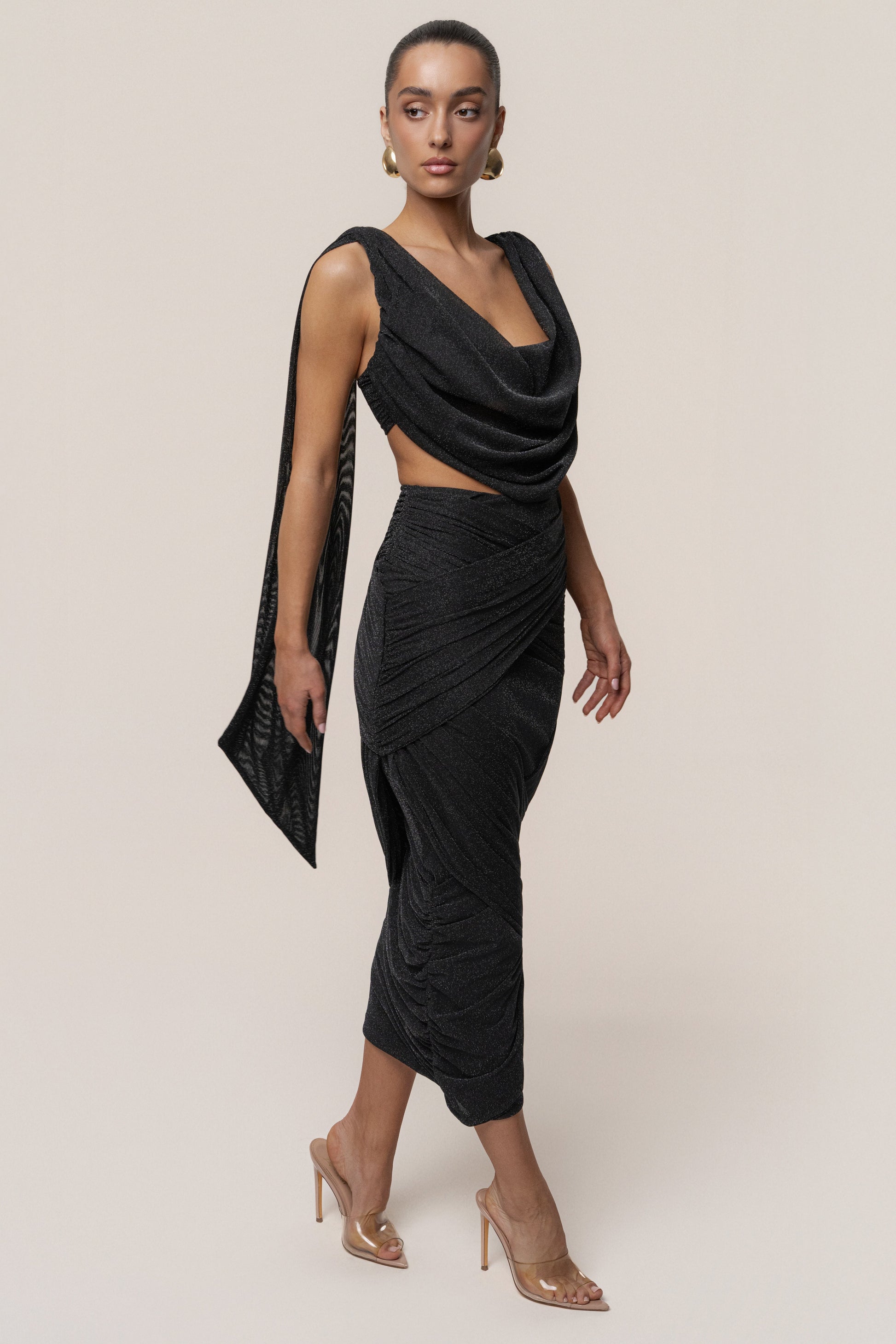 Black Divine Drape Skirt Set JLUXLABEL