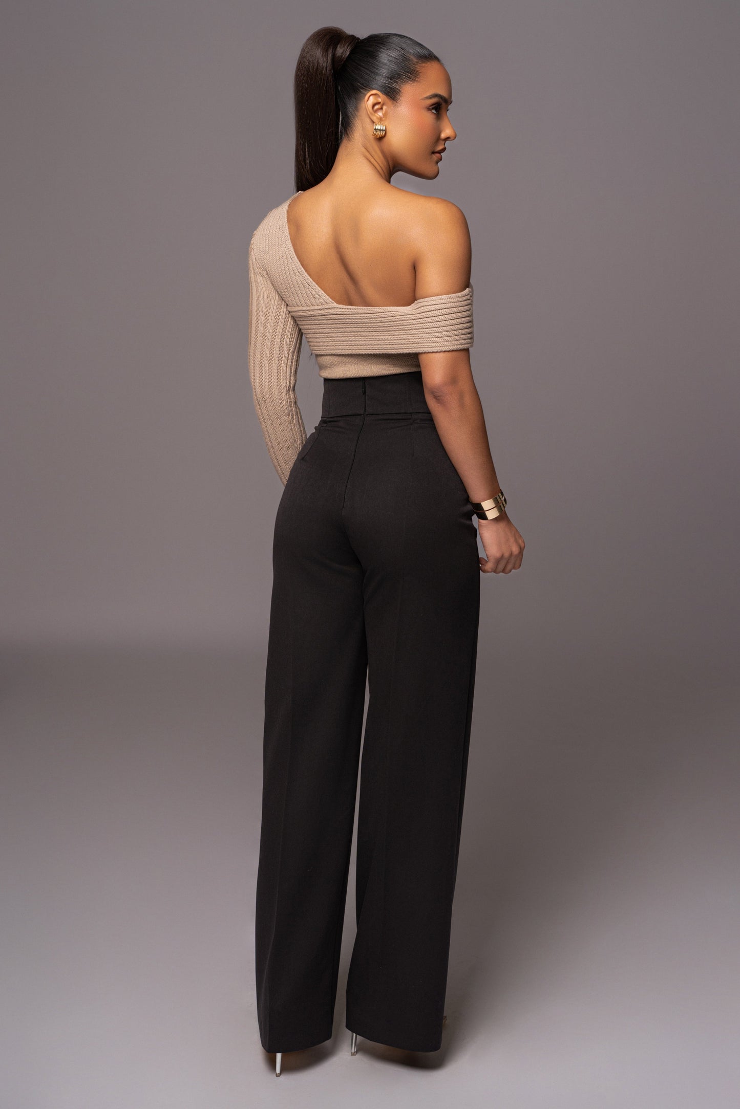 Beige Hadi Sweater Knit Top JLUXLABEL