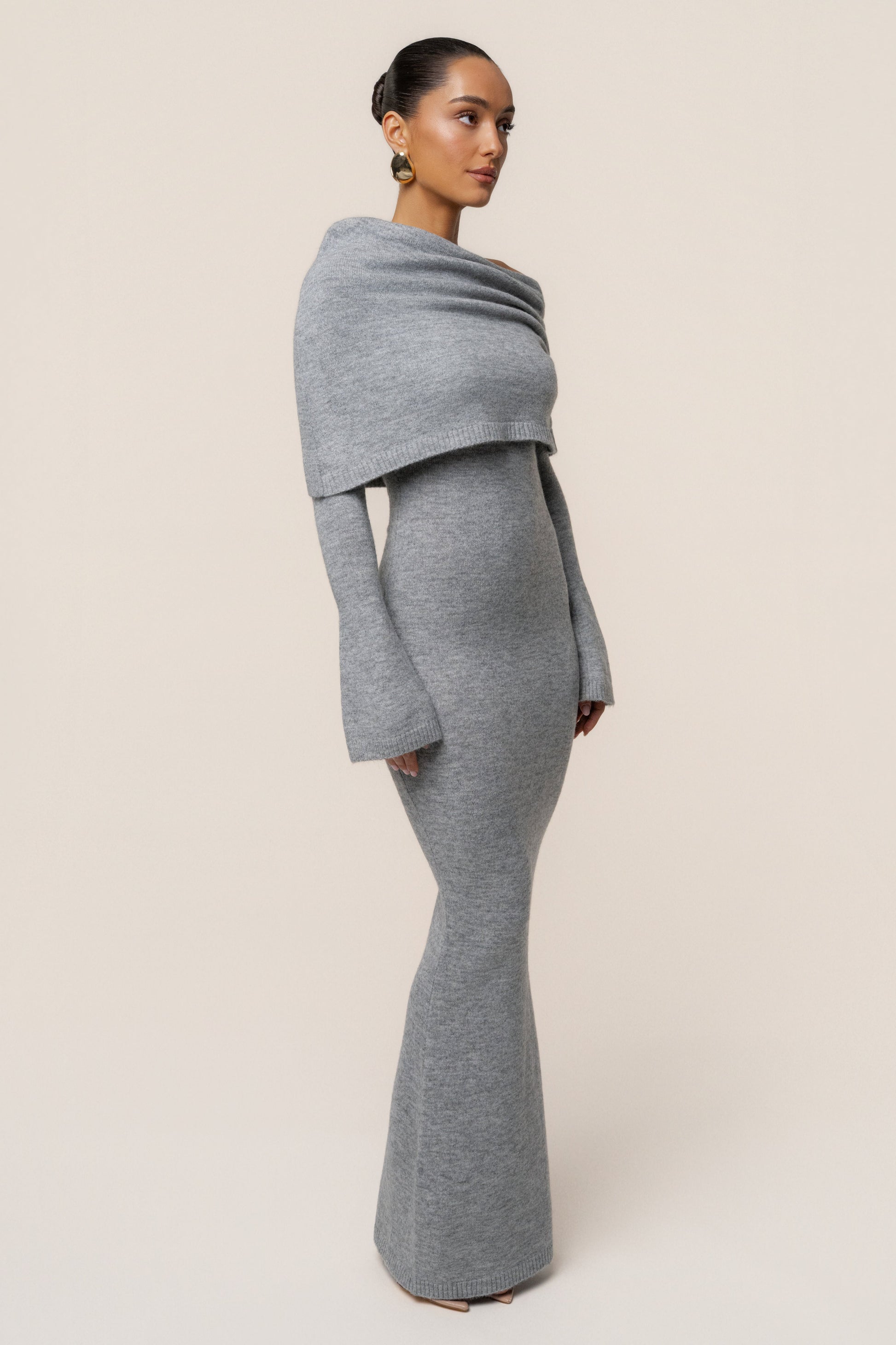 Grey Soft Haven Off-Shoulder Dress JLUXLABEL