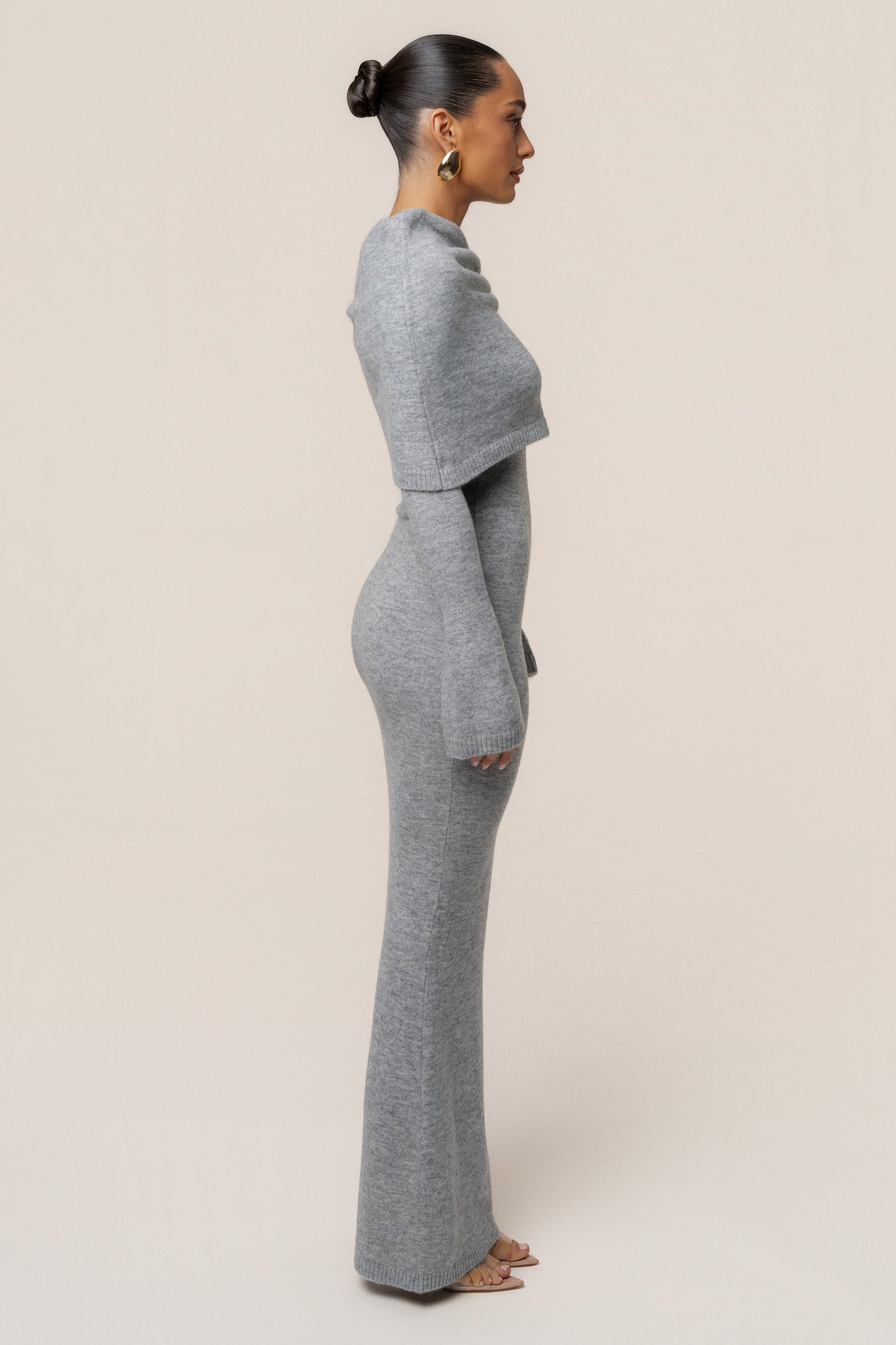 Grey Soft Haven Off-Shoulder Dress JLUXLABEL