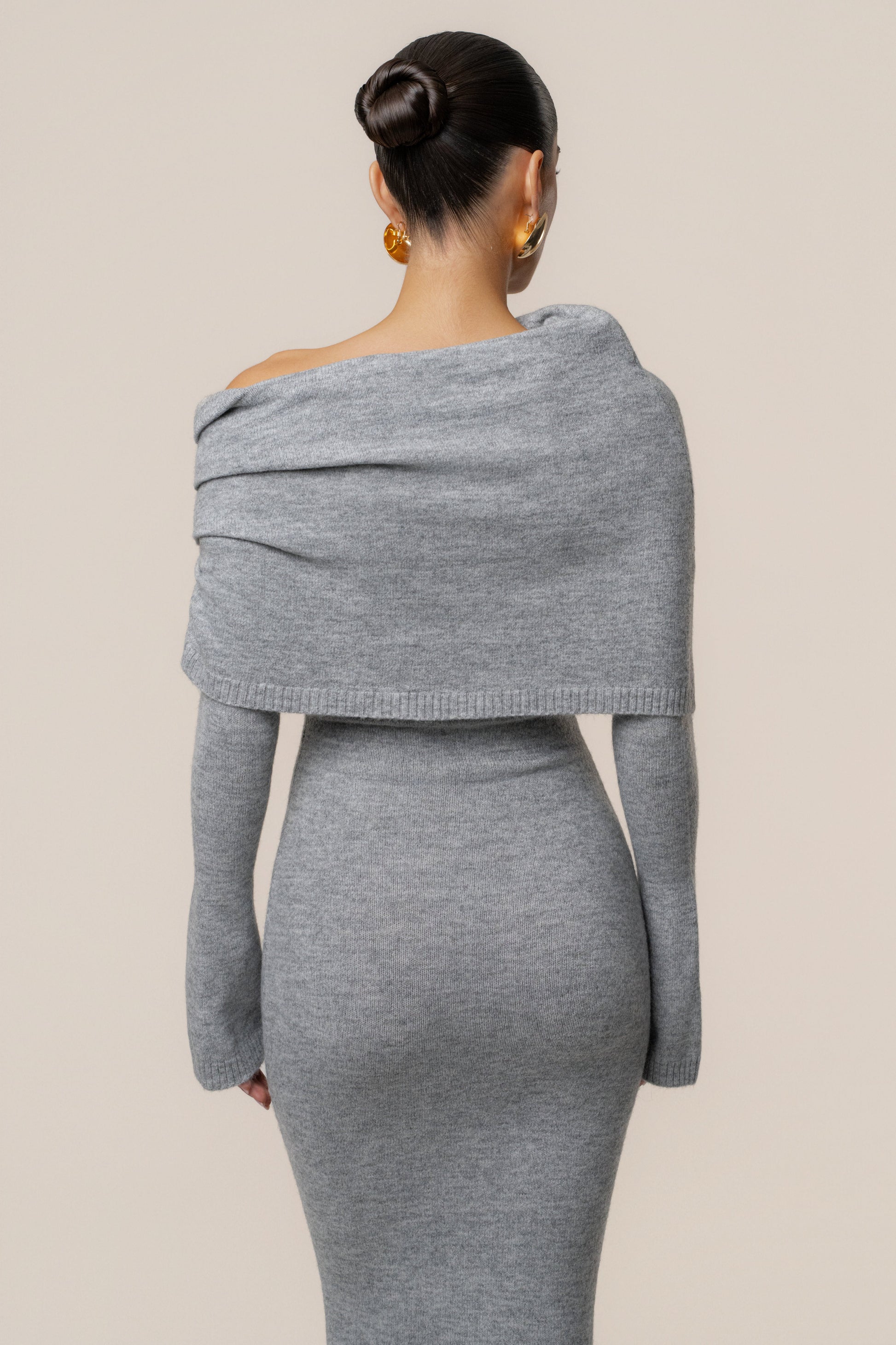 Grey Soft Haven Off-Shoulder Dress JLUXLABEL