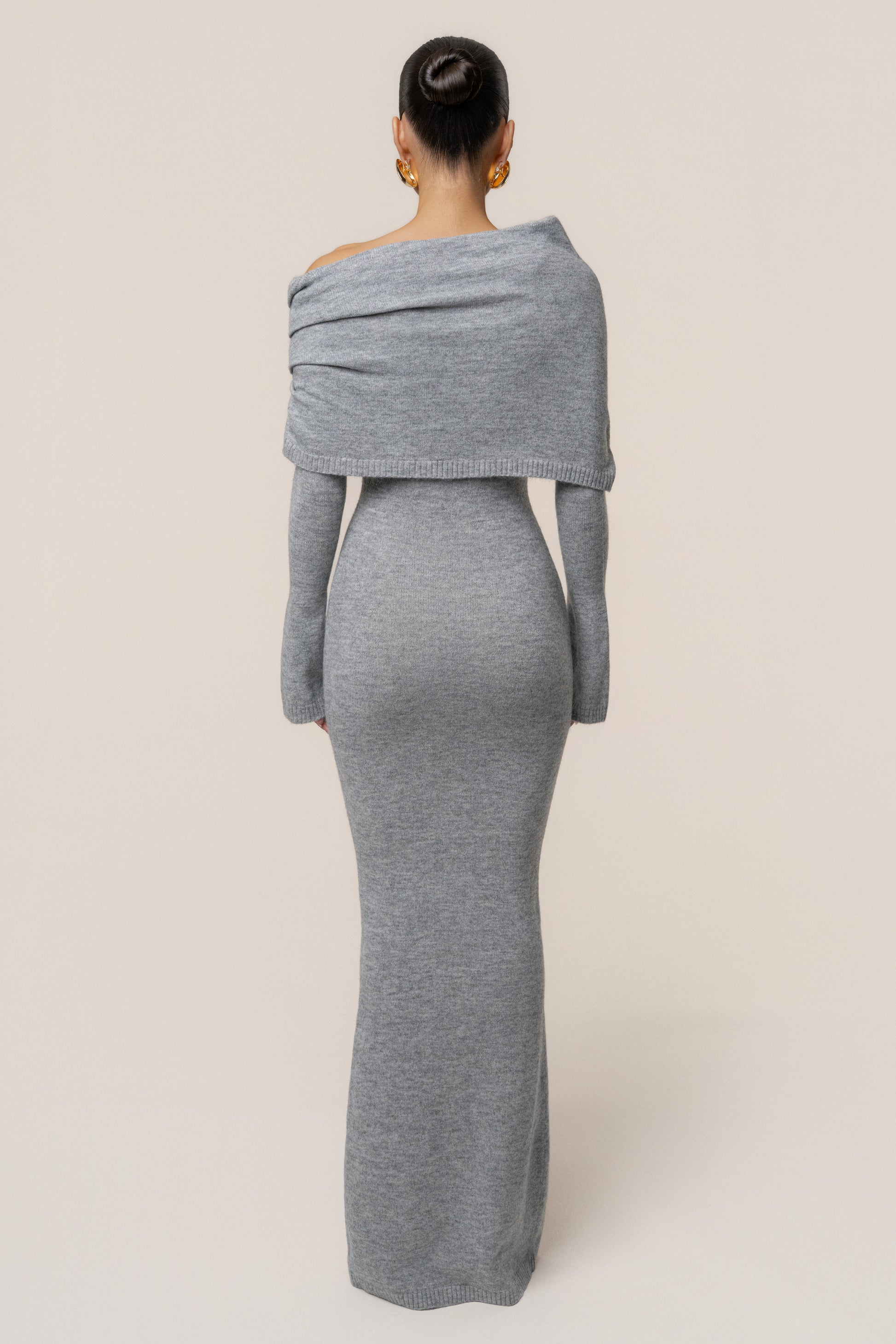Grey Soft Haven Off-Shoulder Dress JLUXLABEL