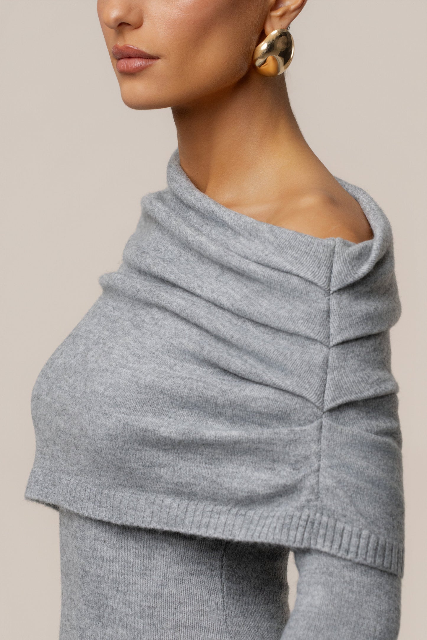 Grey Soft Haven Off-Shoulder Dress JLUXLABEL
