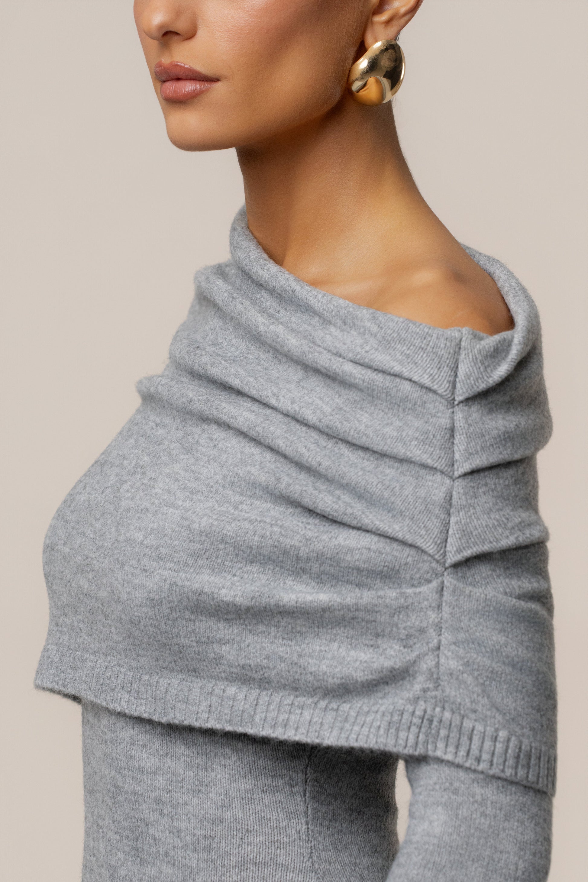 Grey Soft Haven Off-Shoulder Dress JLUXLABEL