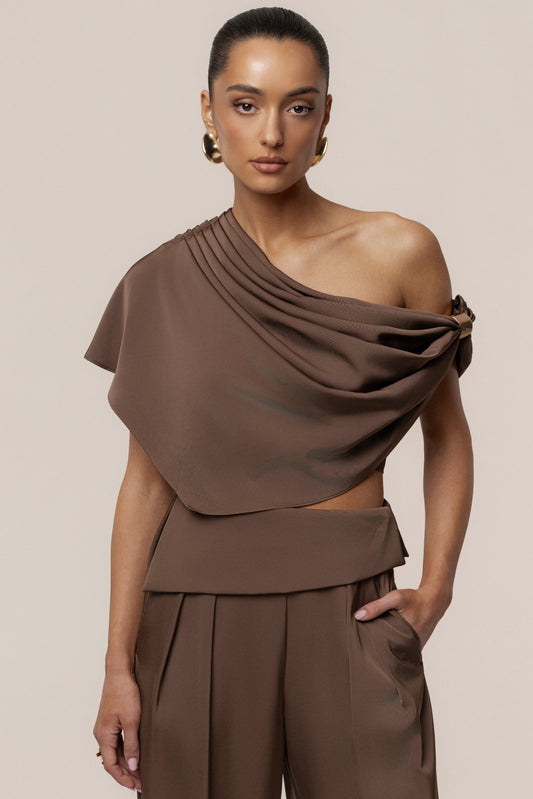 Chocolate Gleam and Glow Satin Top JLUXLABEL