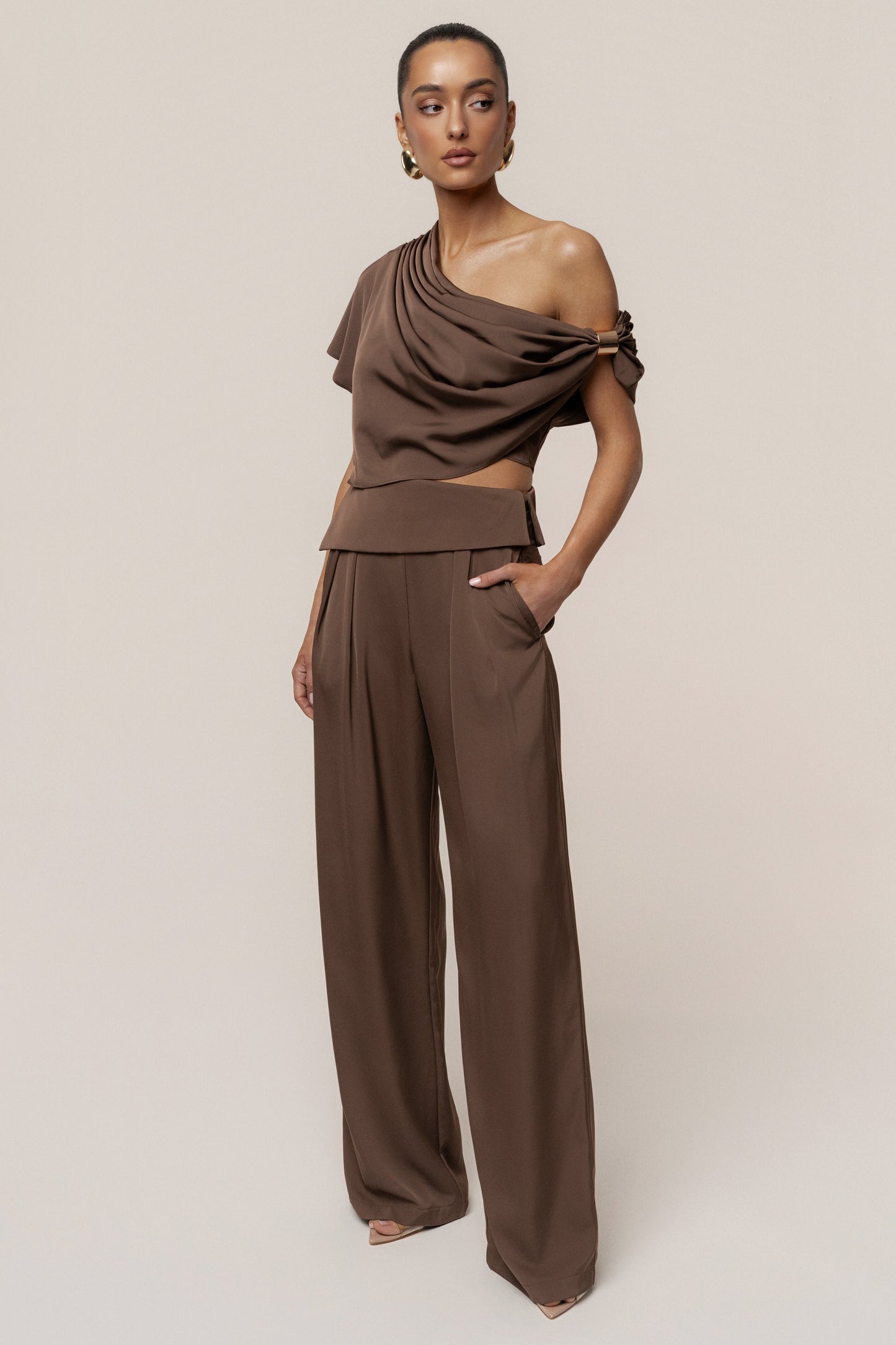 Chocolate Gleam and Glow Satin Top JLUXLABEL