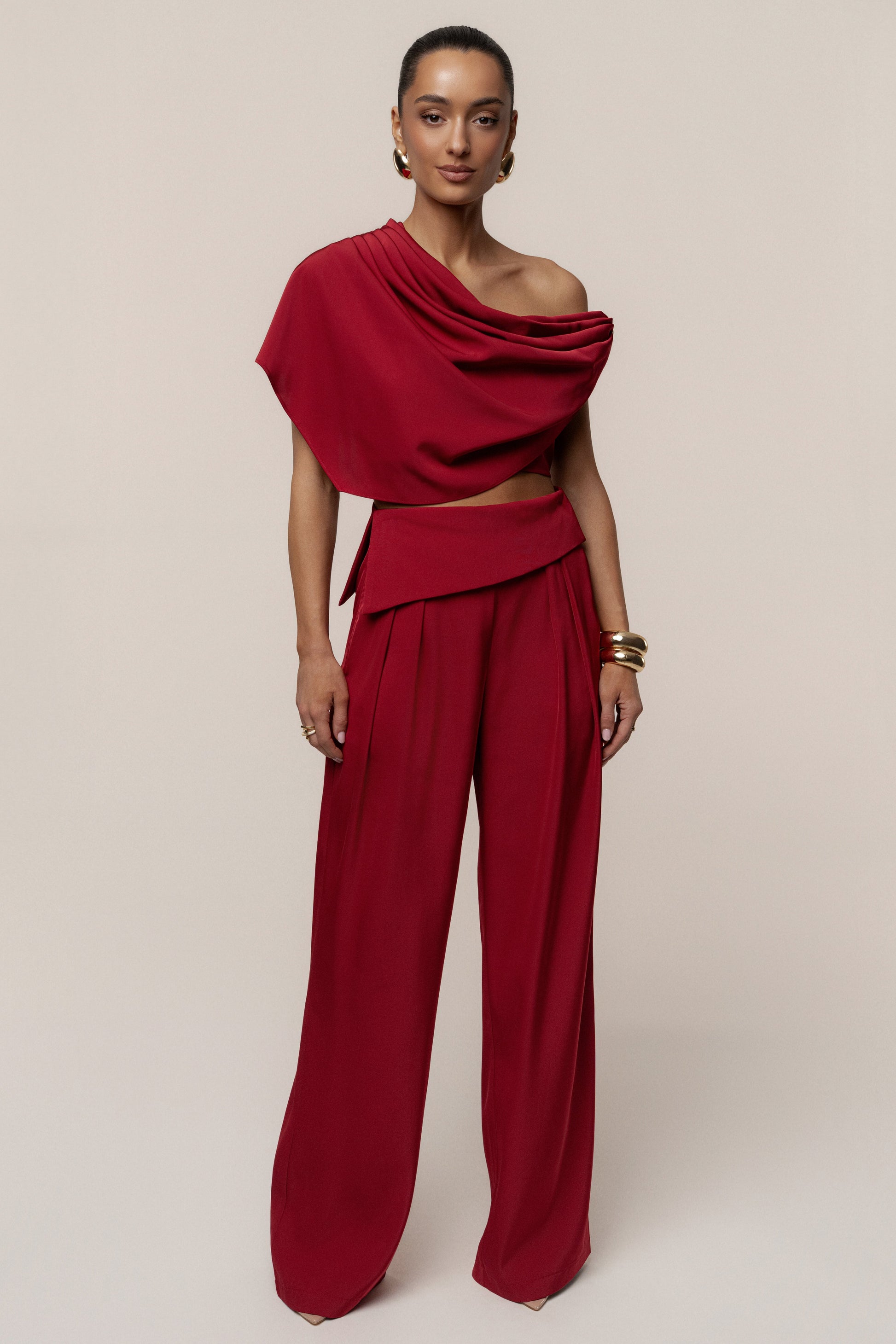 Red Gleam and Glow Satin Top JLUXLABEL
