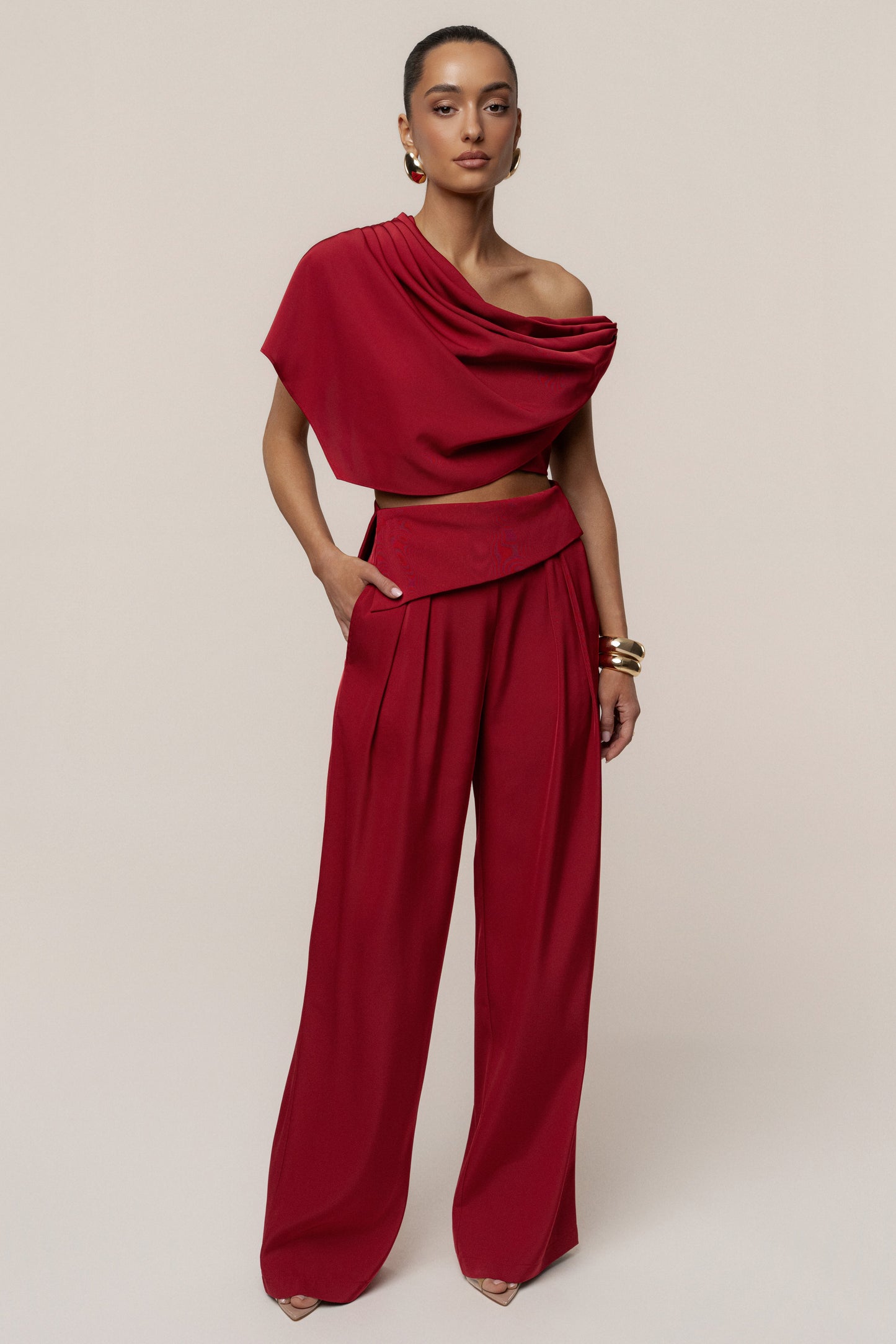 Red Gleam and Glow Satin Top JLUXLABEL