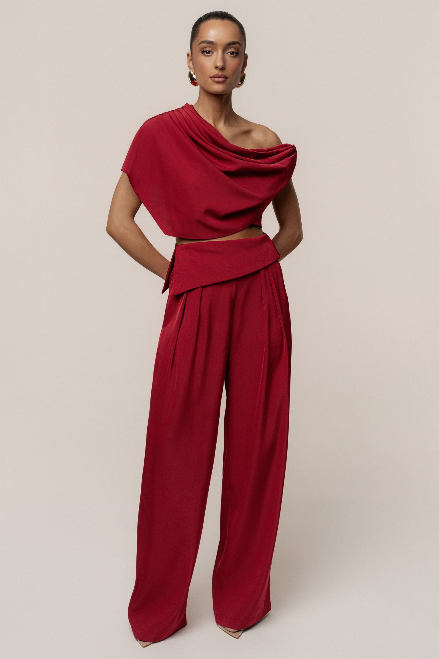 Red Gleam and Glow Satin Top JLUXLABEL