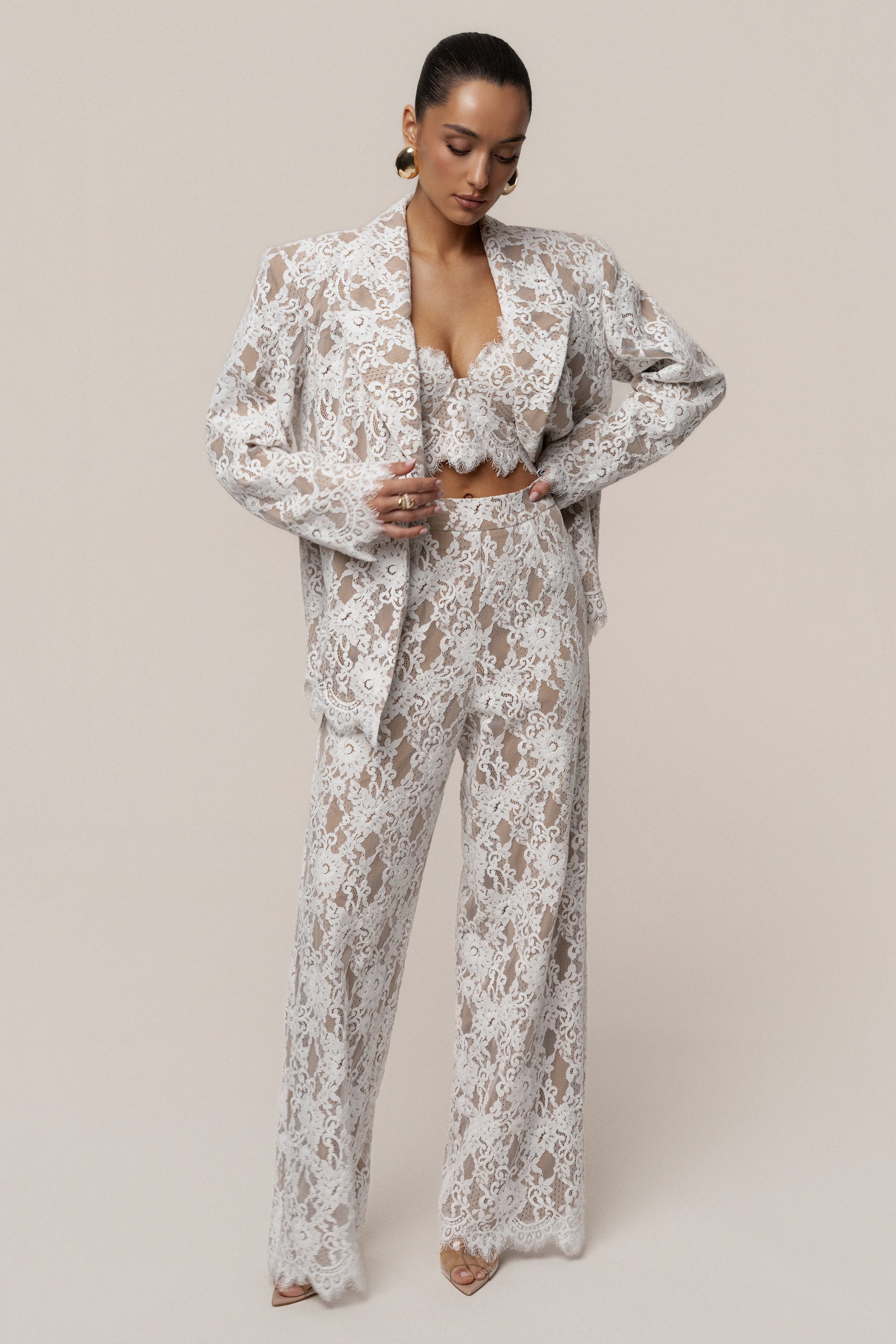 PRE-ORDER White Forever Crush Lace Pant JLUXLABEL