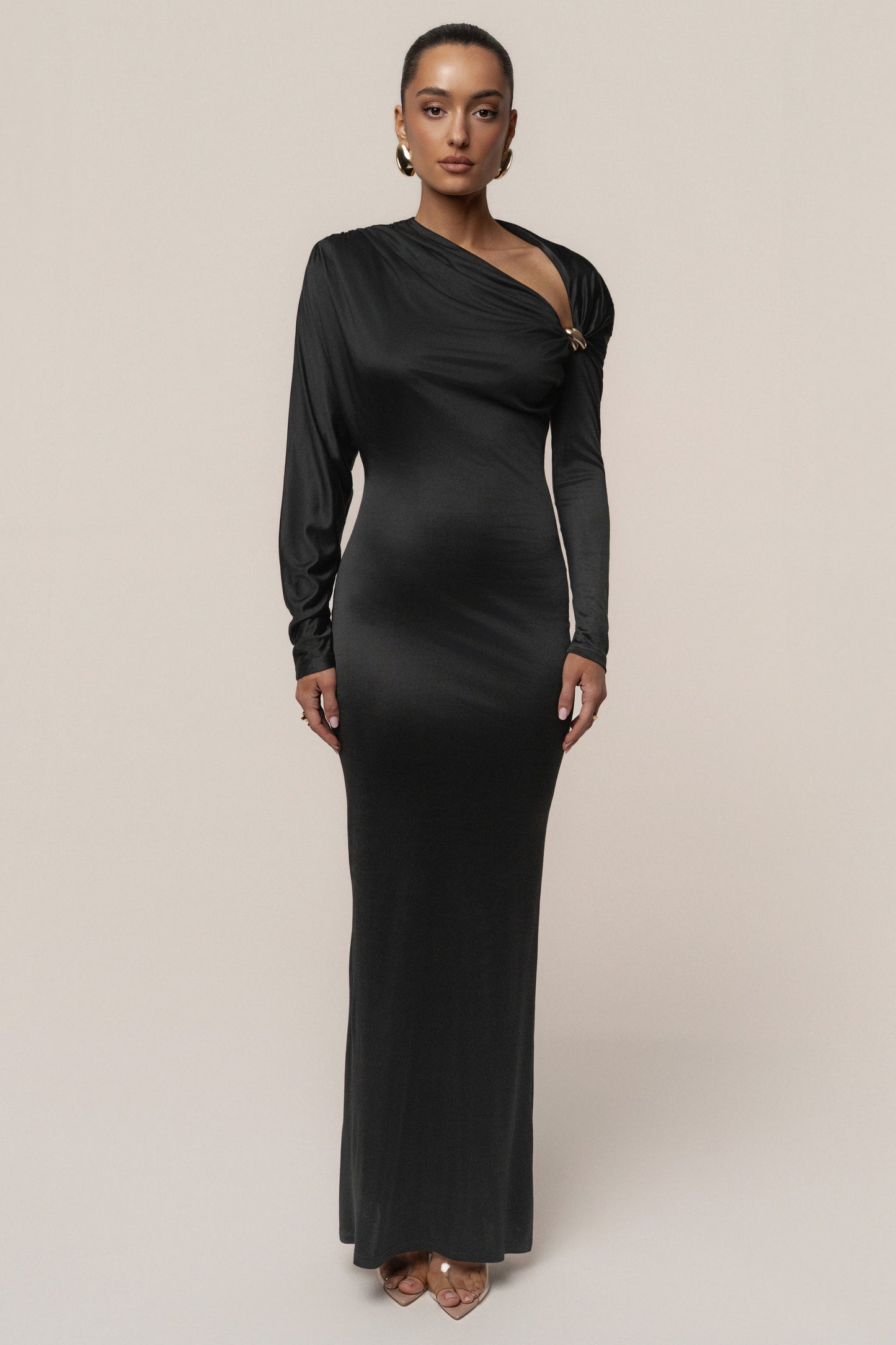Black Glisten Slit Maxi Dress JLUXLABEL