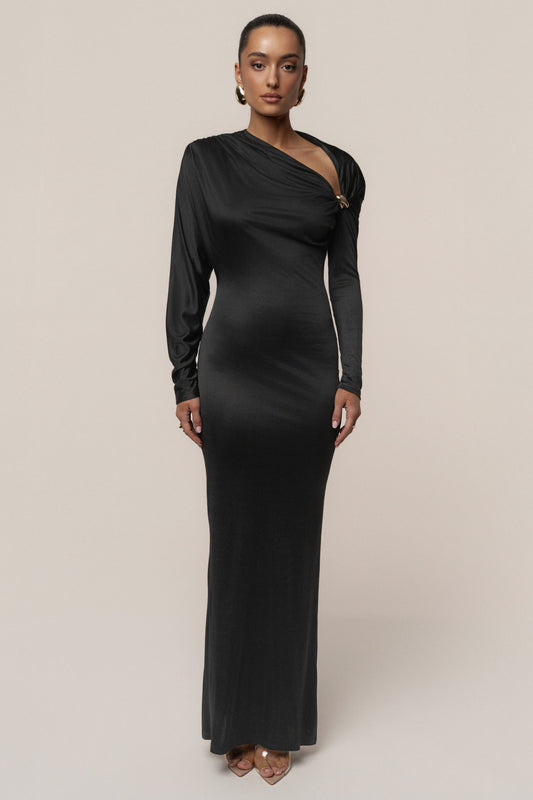 Black Glisten Slit Maxi Dress JLUXLABEL