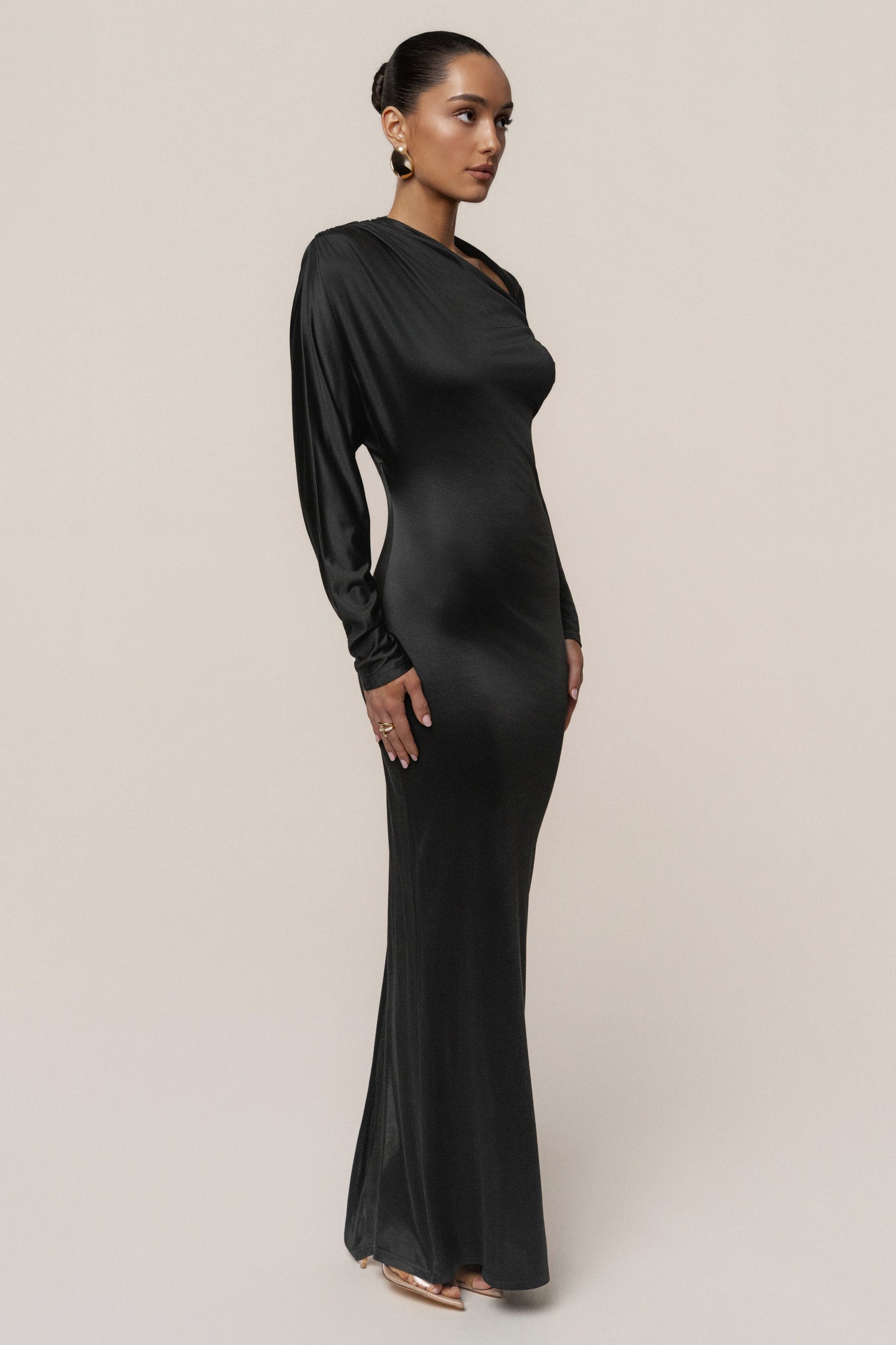 Black Glisten Slit Maxi Dress JLUXLABEL