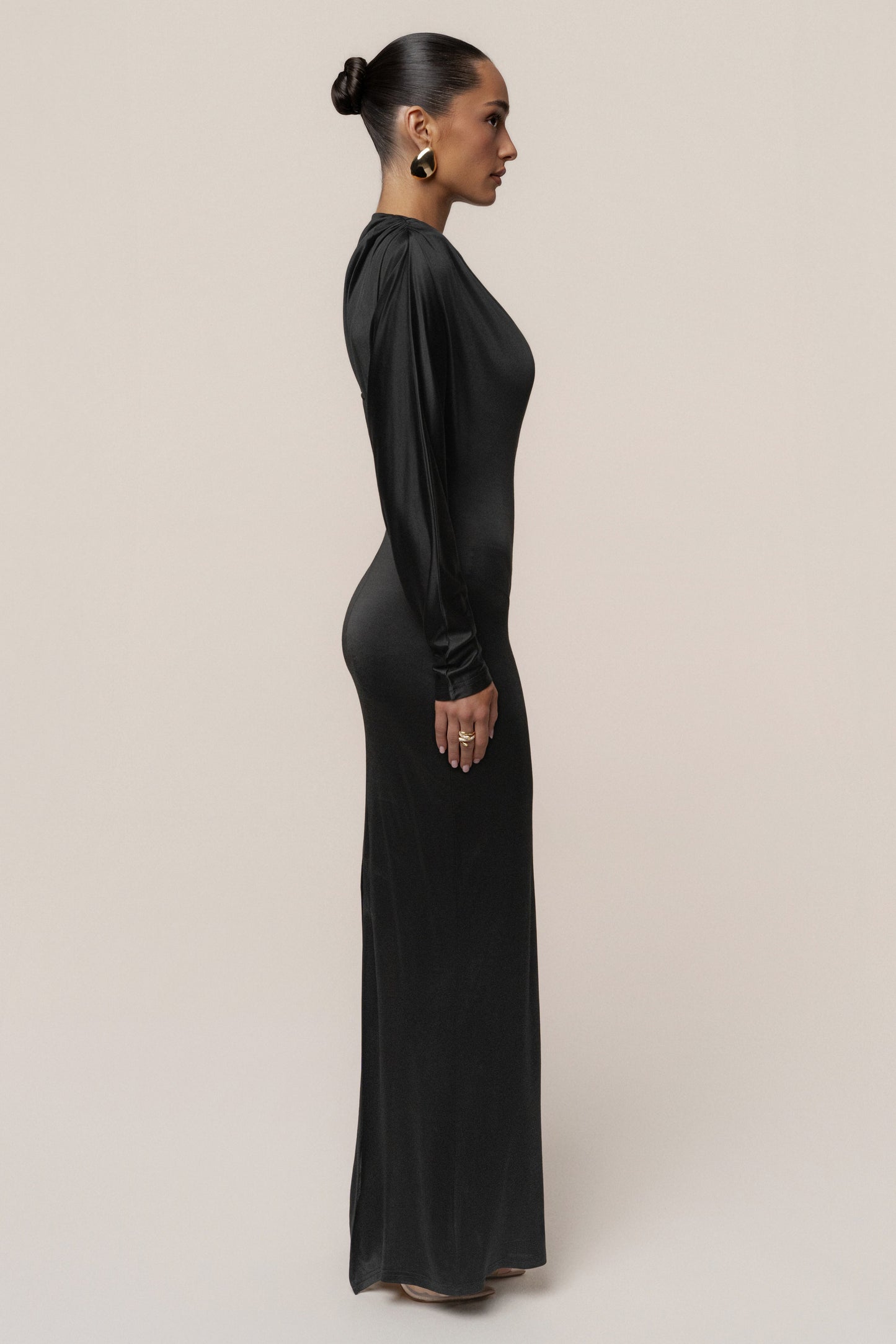 Black Glisten Slit Maxi Dress JLUXLABEL