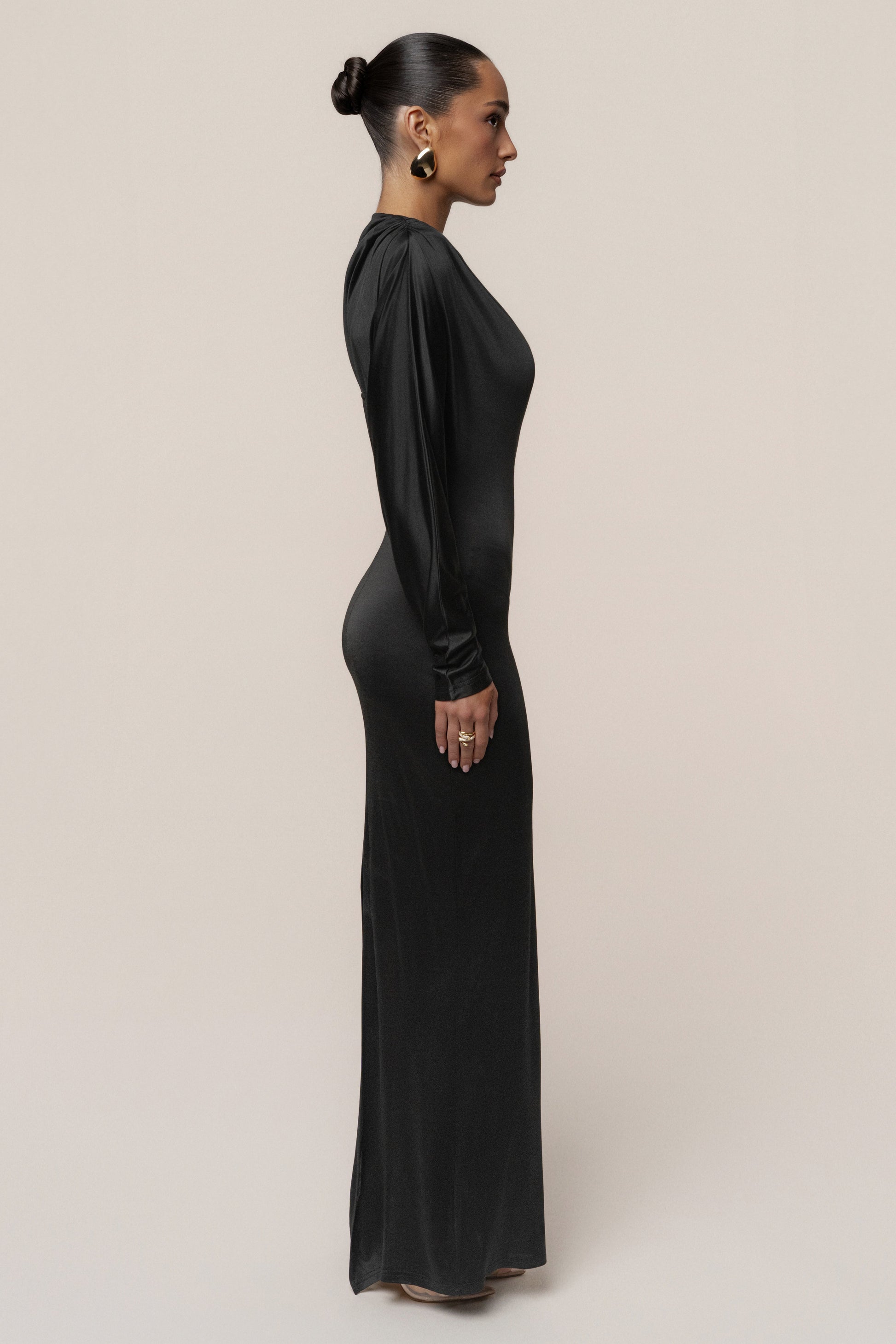 Black Glisten Slit Maxi Dress JLUXLABEL