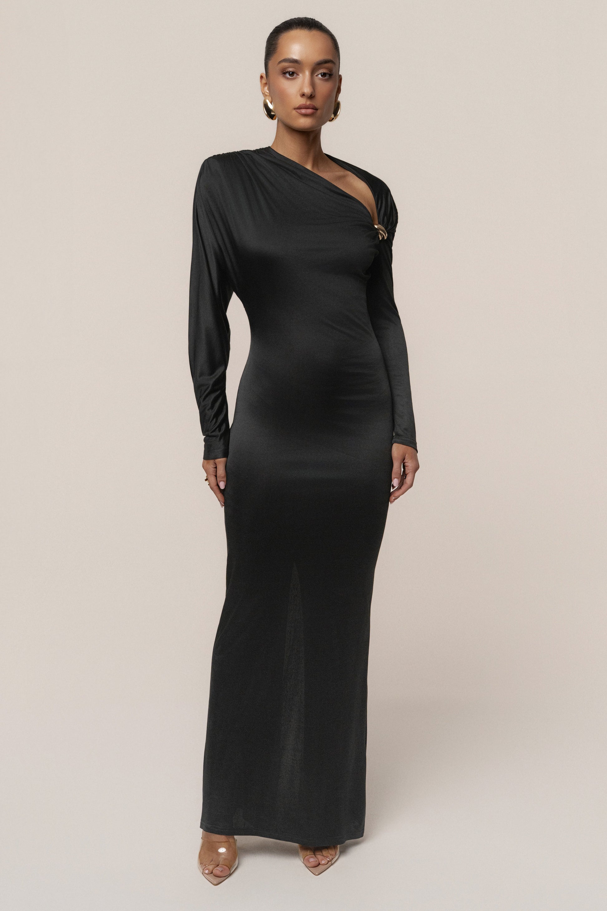 Black Glisten Slit Maxi Dress JLUXLABEL