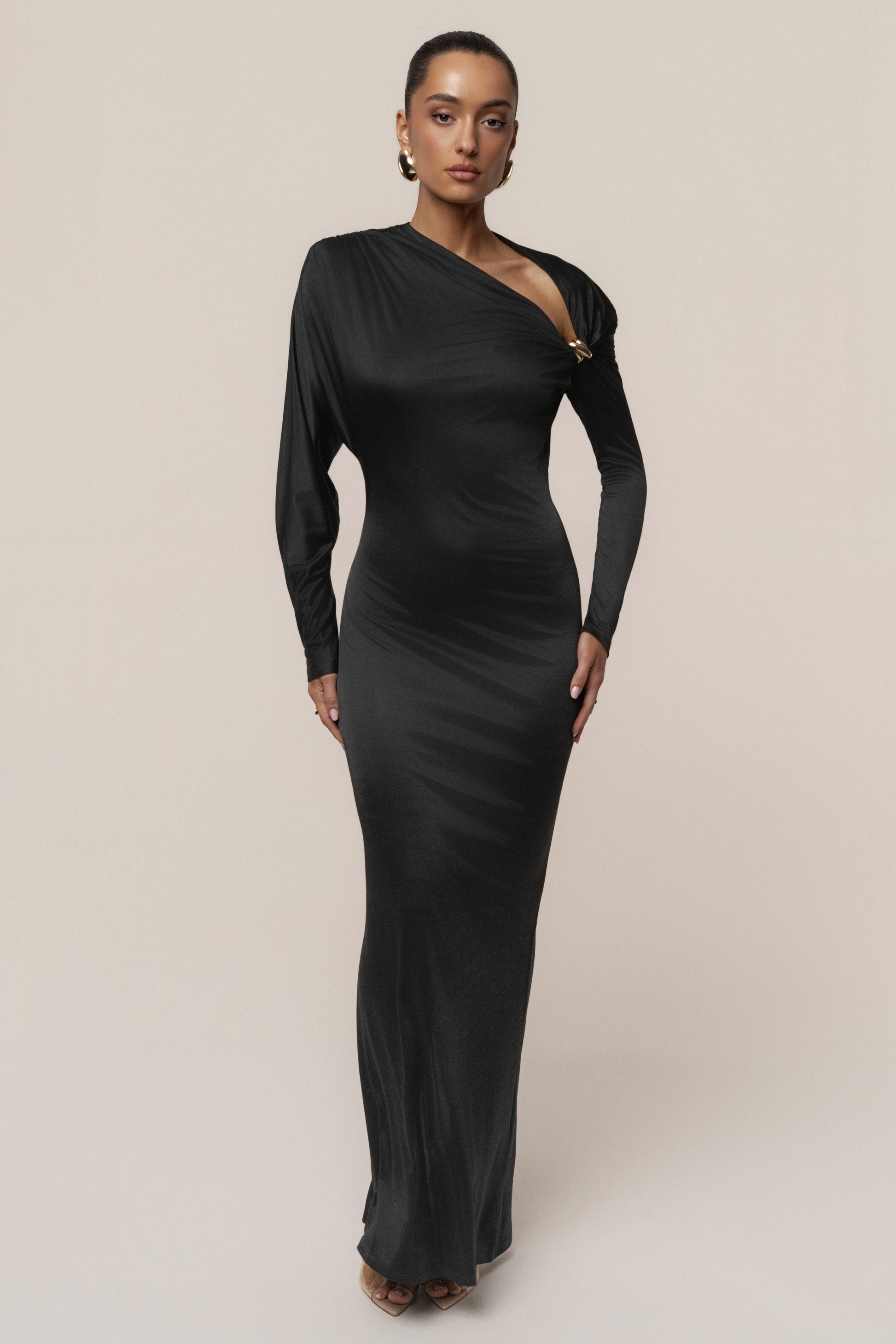 Black Glisten Slit Maxi Dress JLUXLABEL