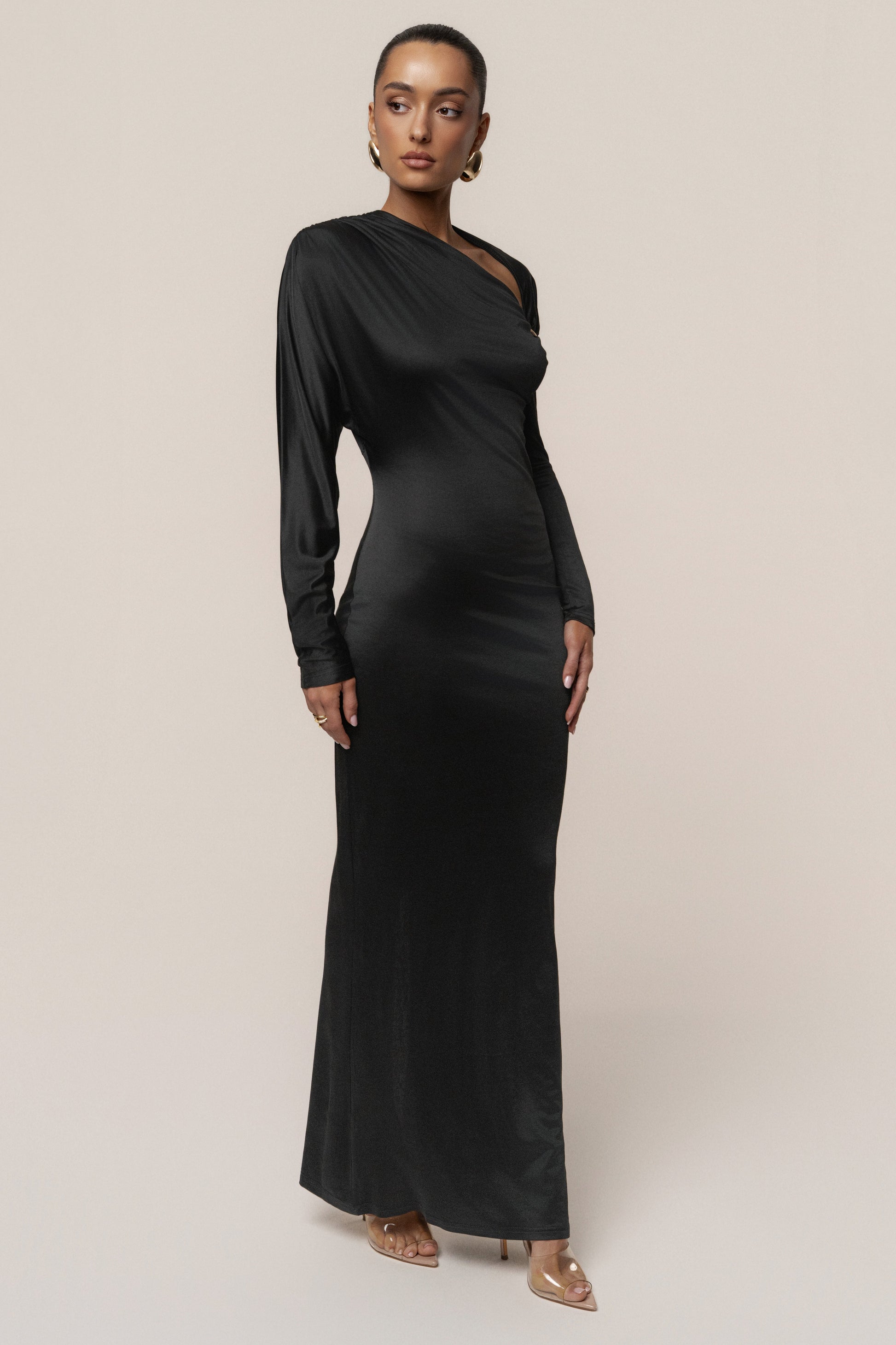Black Glisten Slit Maxi Dress JLUXLABEL