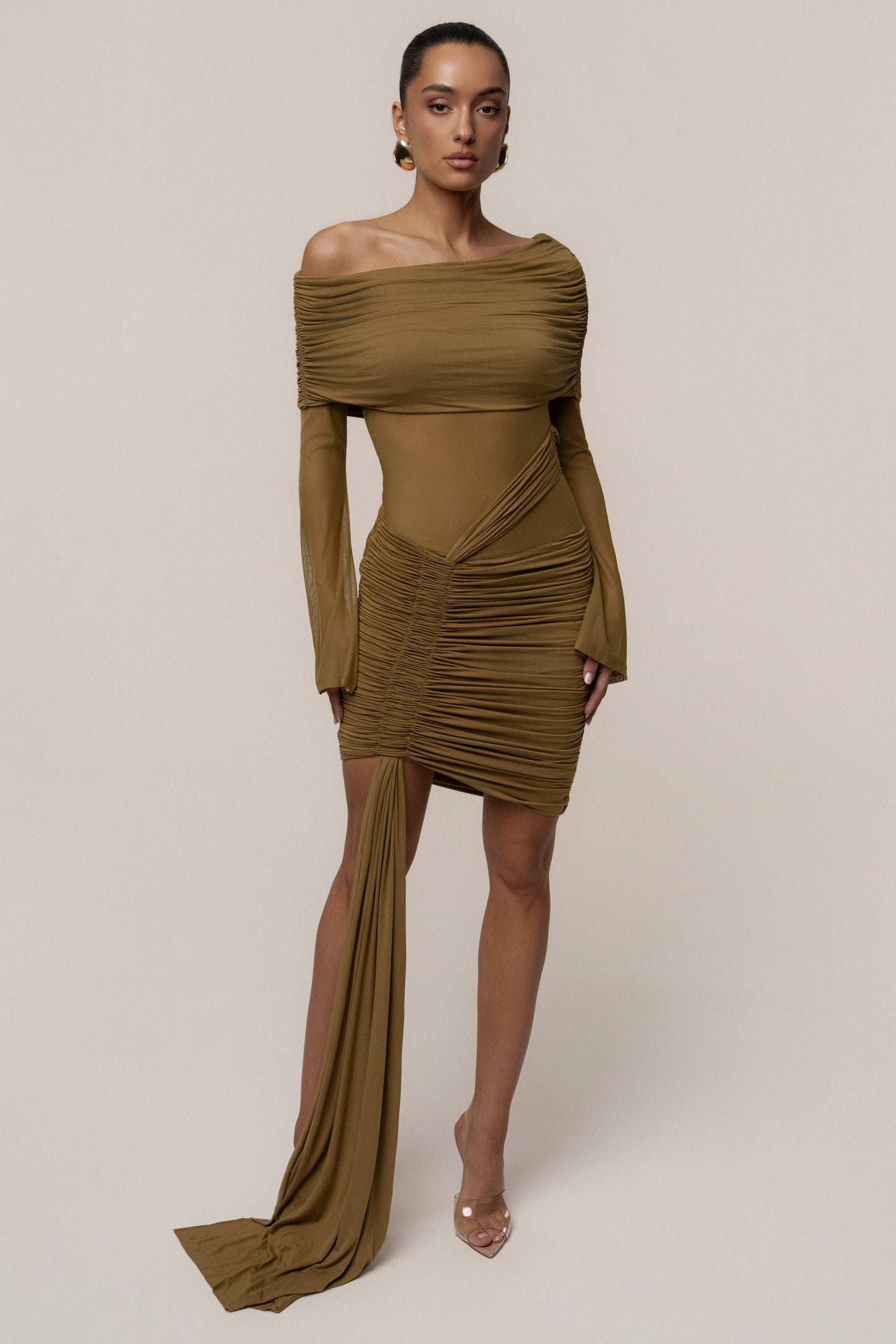 Lime After Hours Drape Dress JLUXLABEL