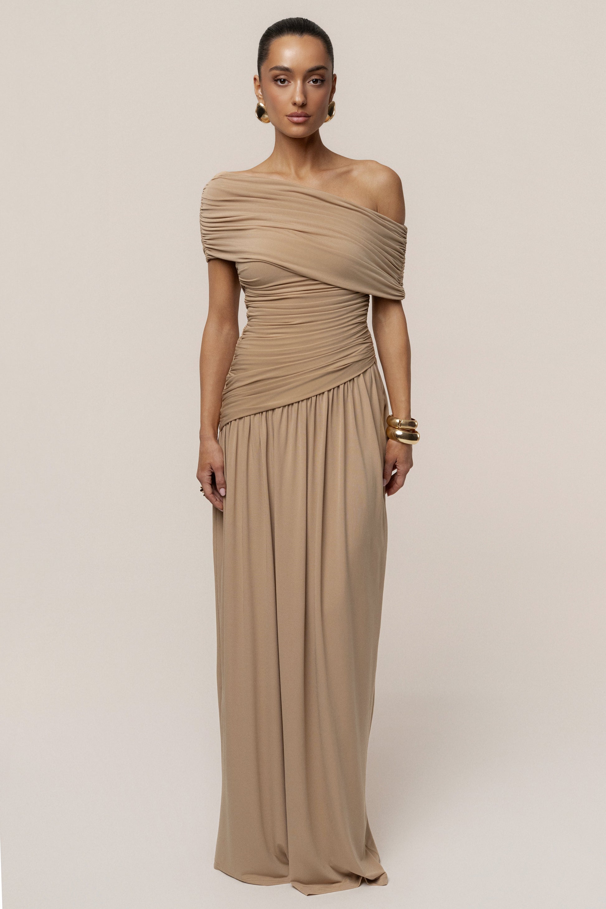Beige Vision Of Elegance Maxi Dress JLUXLABEL