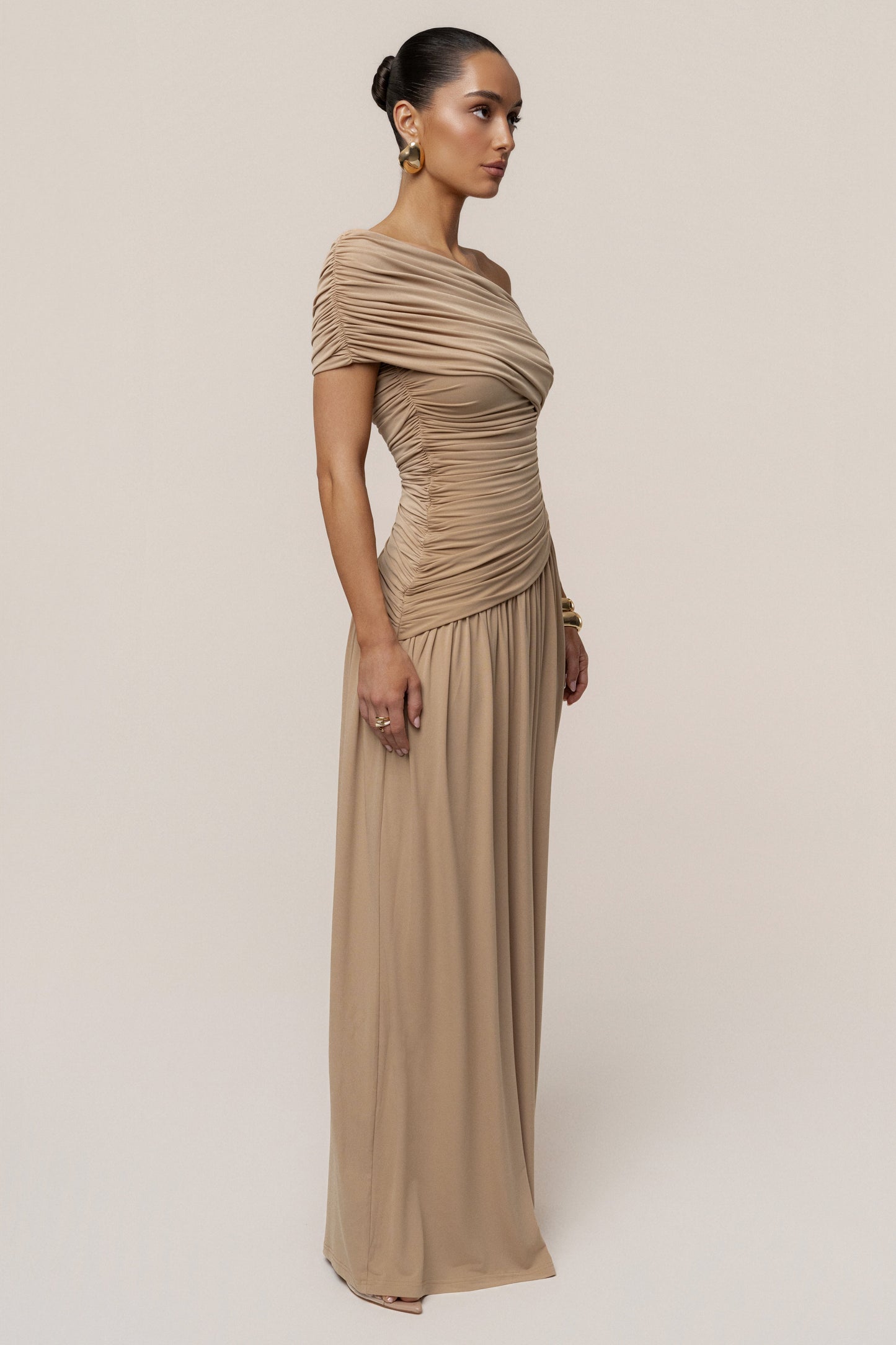 Beige Vision Of Elegance Maxi Dress JLUXLABEL