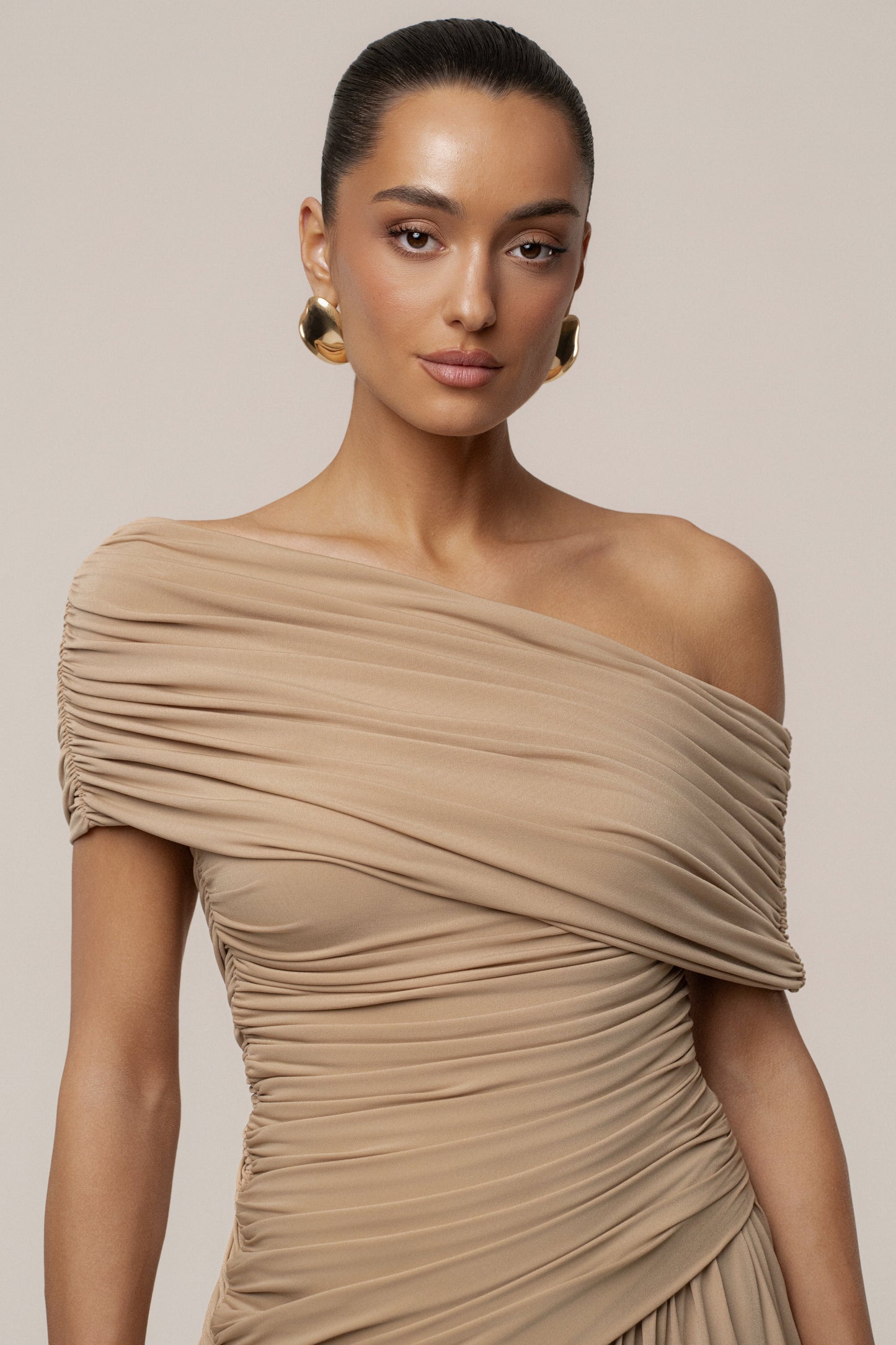 Beige Vision Of Elegance Maxi Dress JLUXLABEL