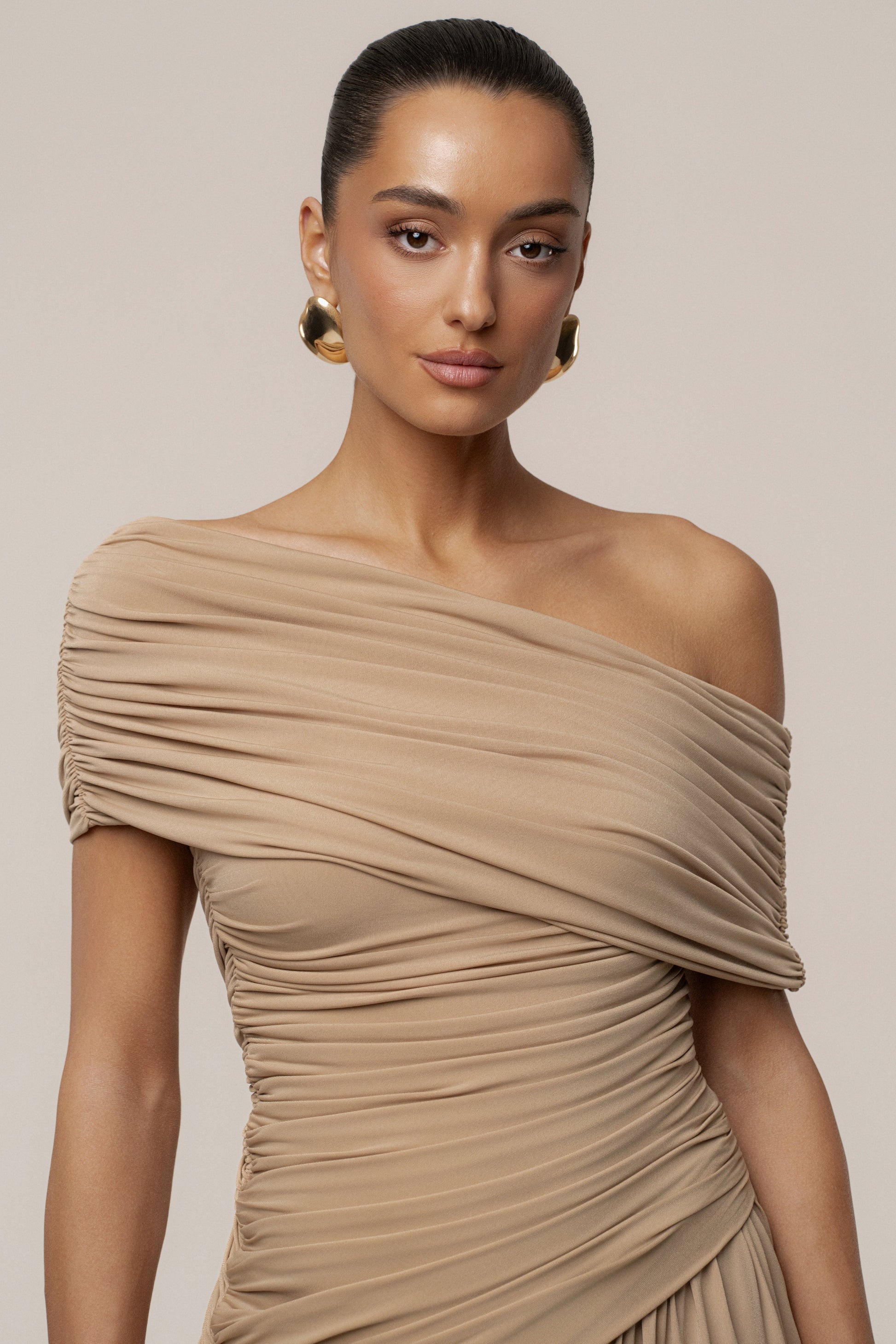 Beige Vision Of Elegance Maxi Dress JLUXLABEL
