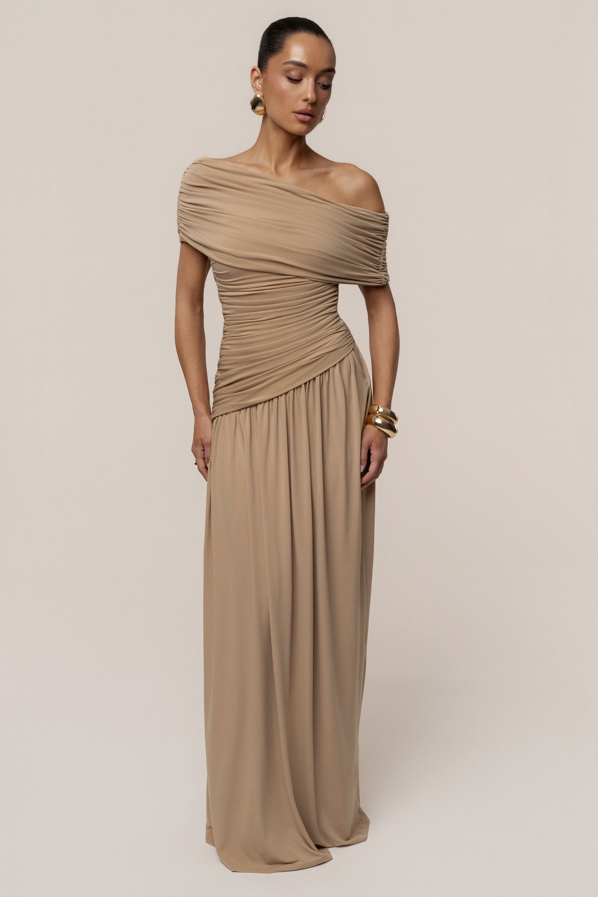 Beige Vision Of Elegance Maxi Dress JLUXLABEL