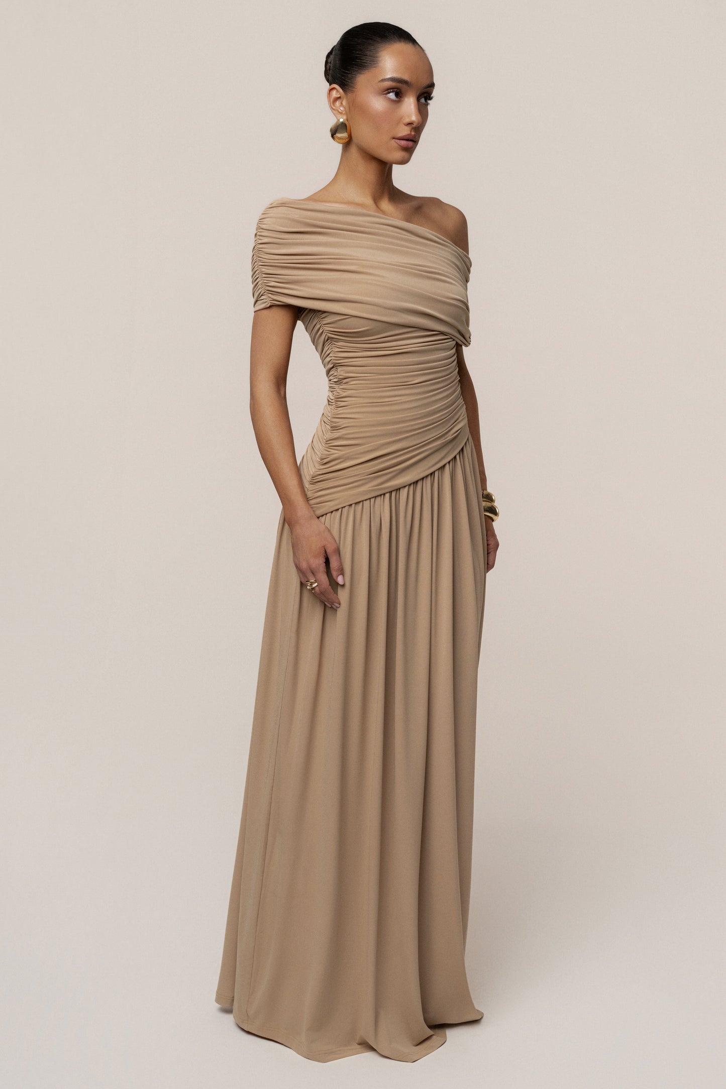 Beige Vision Of Elegance Maxi Dress JLUXLABEL