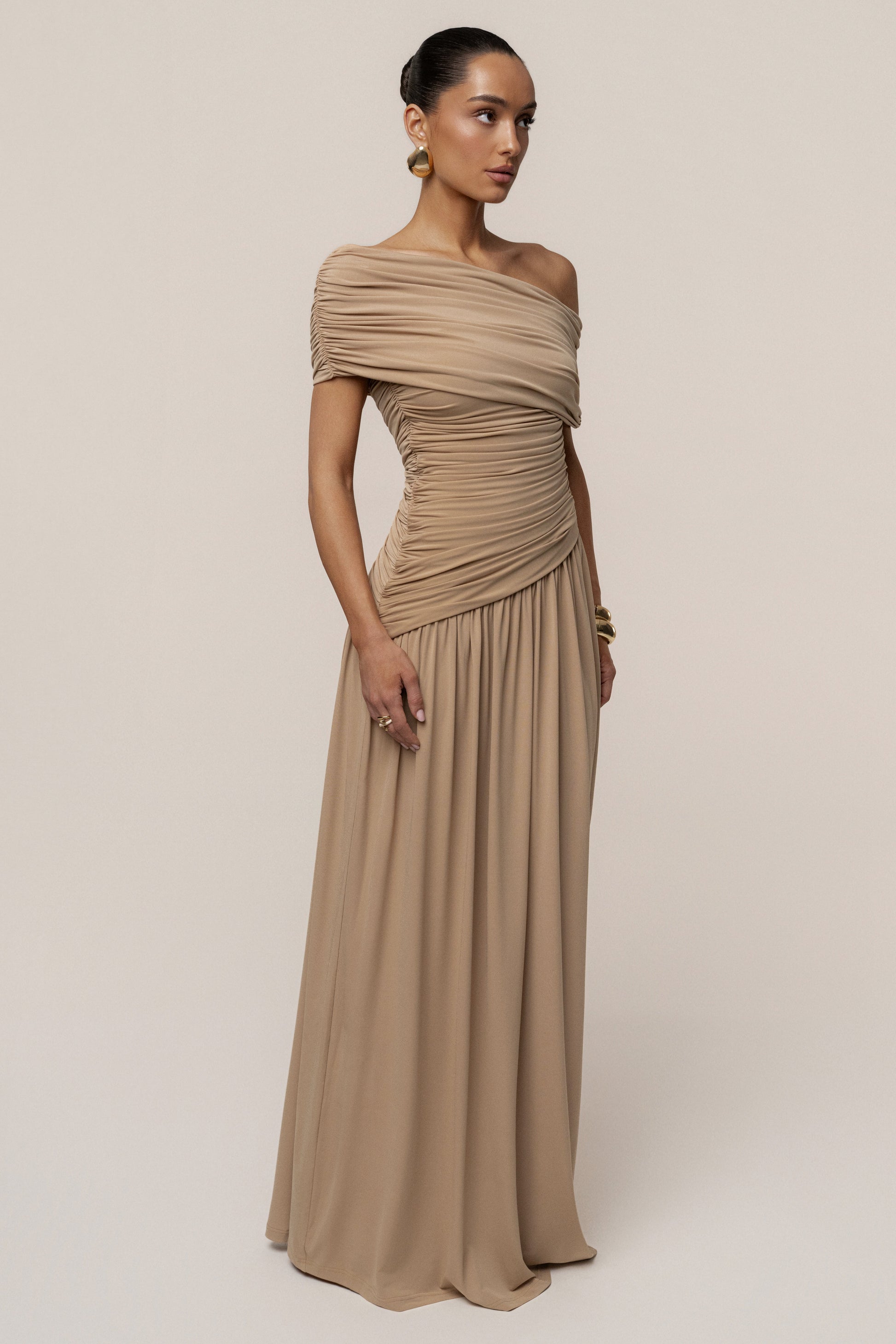 Beige Vision Of Elegance Maxi Dress JLUXLABEL