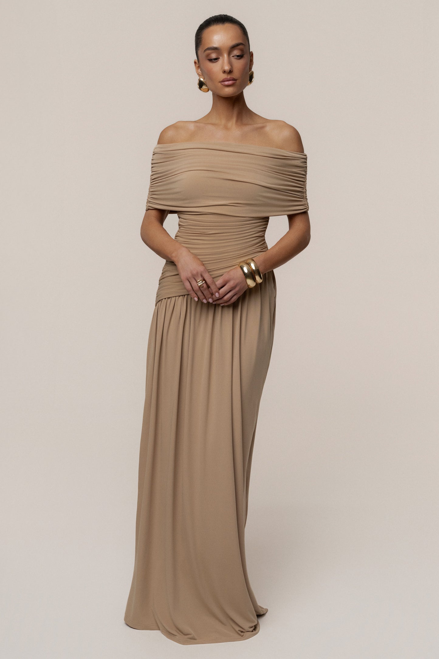 Beige Vision Of Elegance Maxi Dress JLUXLABEL