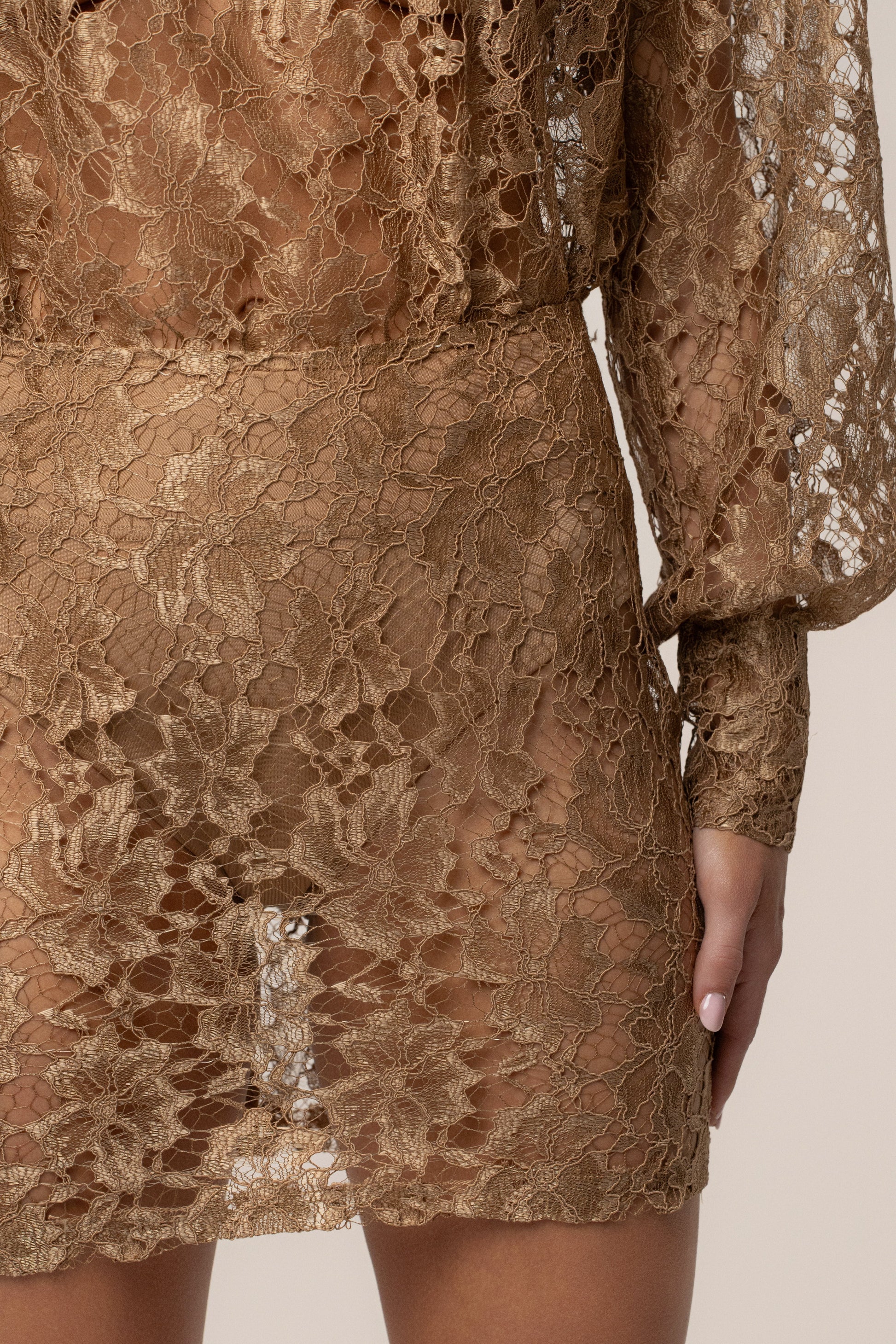 Beige Devotion Lace Bodysuit & Skirt Set JLUXLABEL