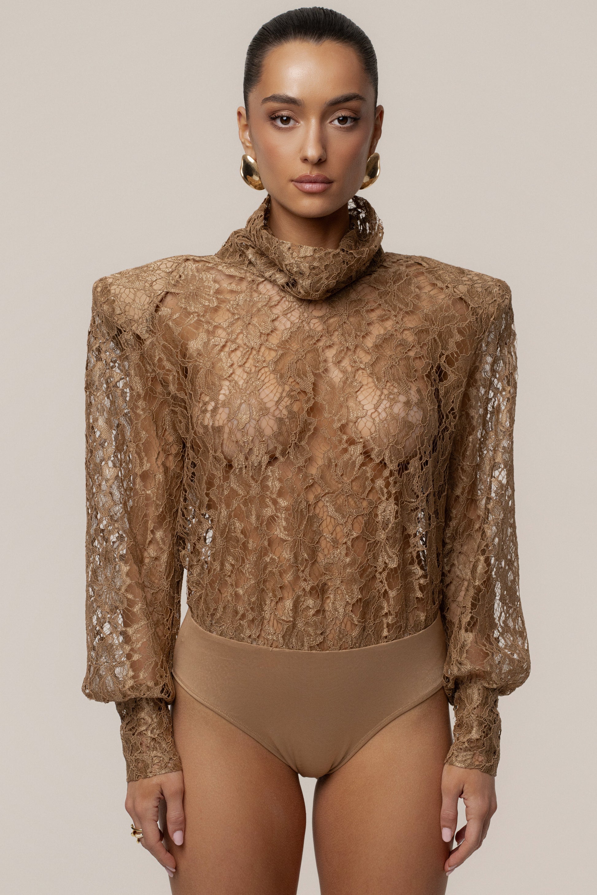 Beige Devotion Lace Bodysuit & Skirt Set JLUXLABEL