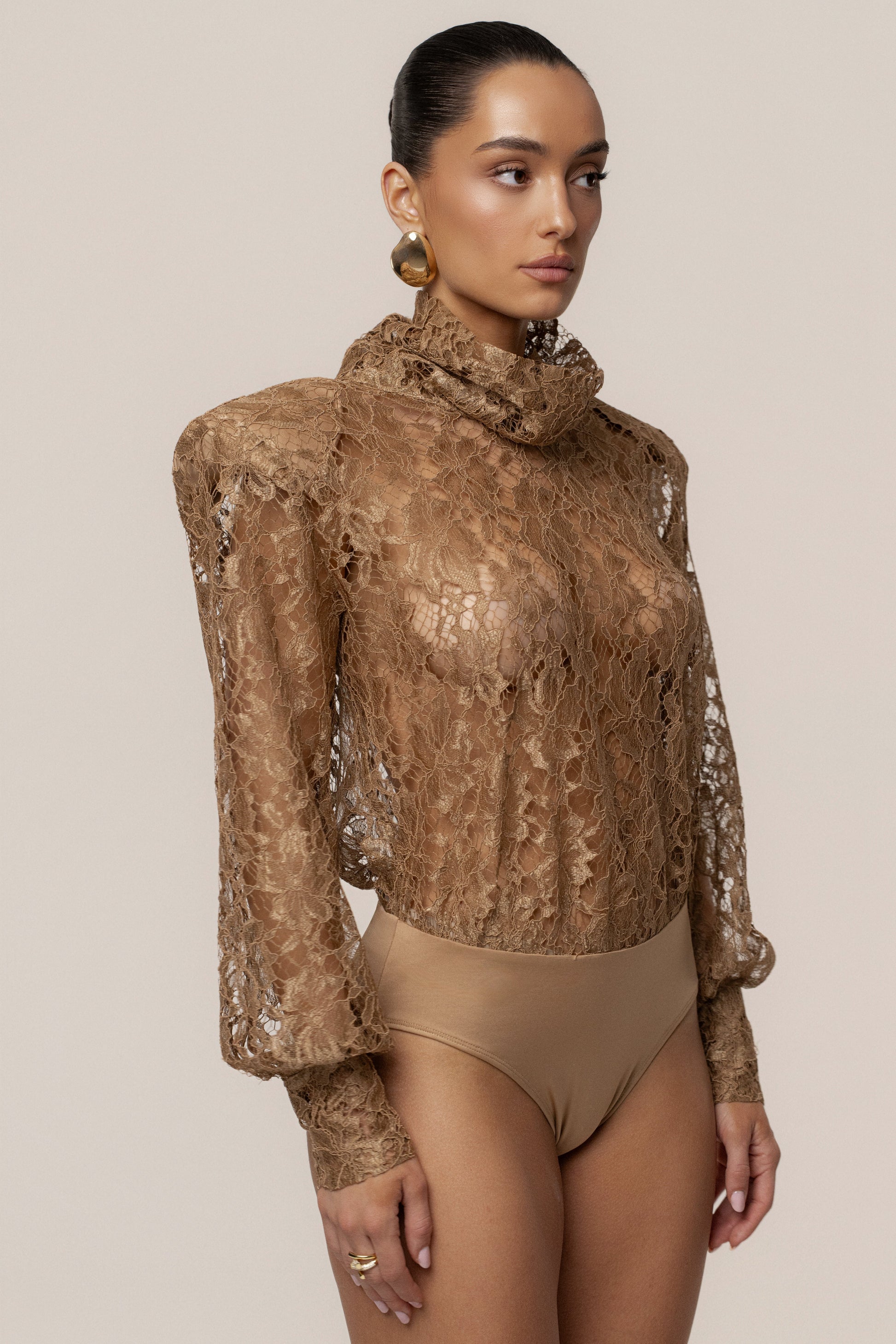 Beige Devotion Lace Bodysuit & Skirt Set JLUXLABEL