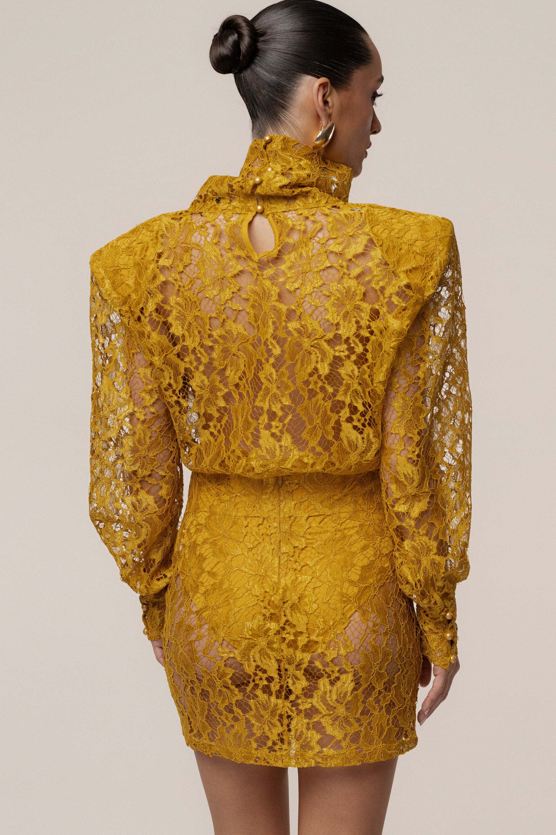 Mustard Devotion Lace Bodysuit & Skirt Set JLUXLABEL