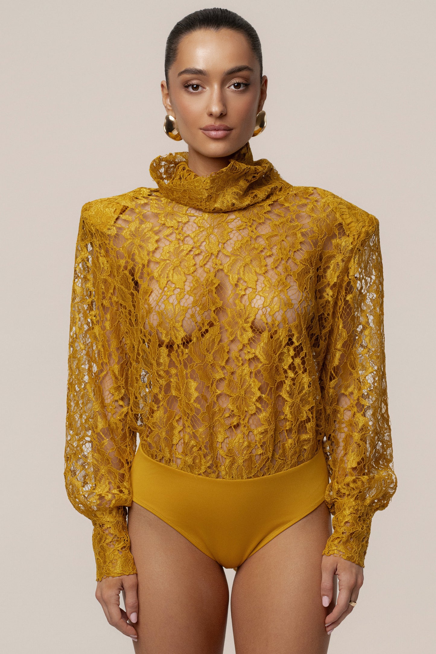 Mustard Devotion Lace Bodysuit & Skirt Set JLUXLABEL