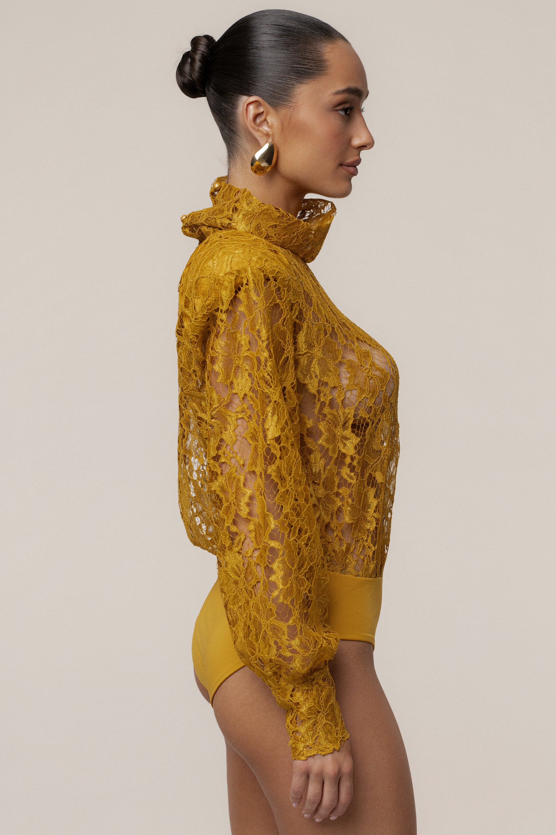 Mustard Devotion Lace Bodysuit & Skirt Set JLUXLABEL