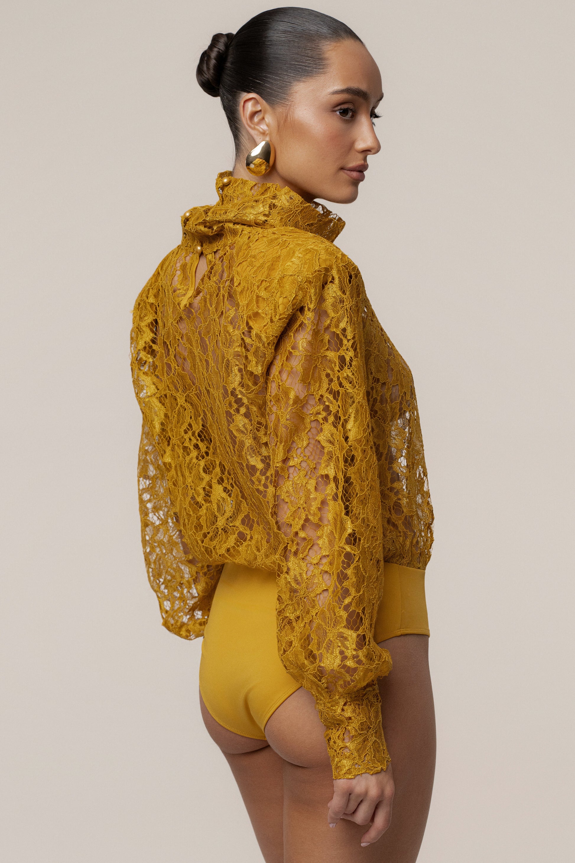 Mustard Devotion Lace Bodysuit & Skirt Set JLUXLABEL