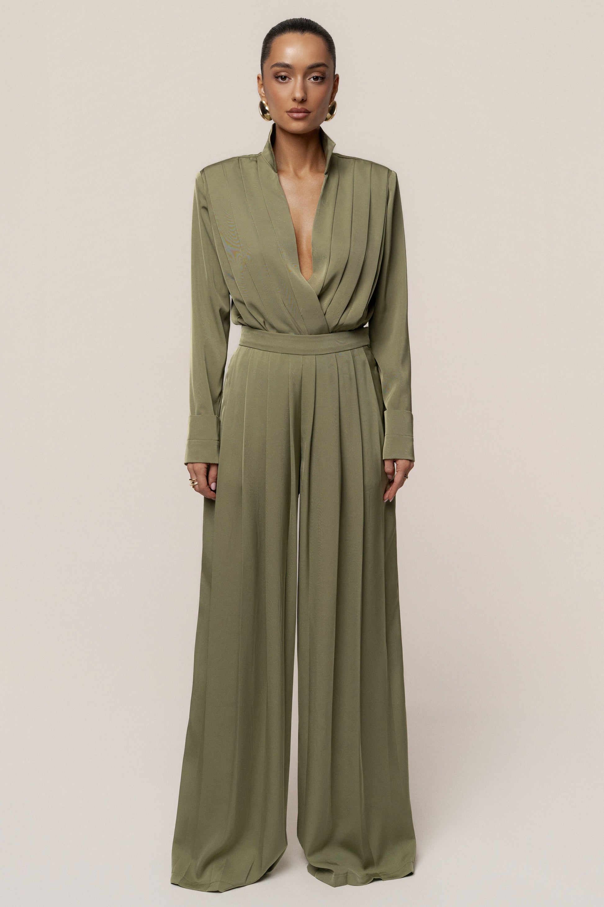 Olive Visionary Pleated Bodysuit JLUXLABEL