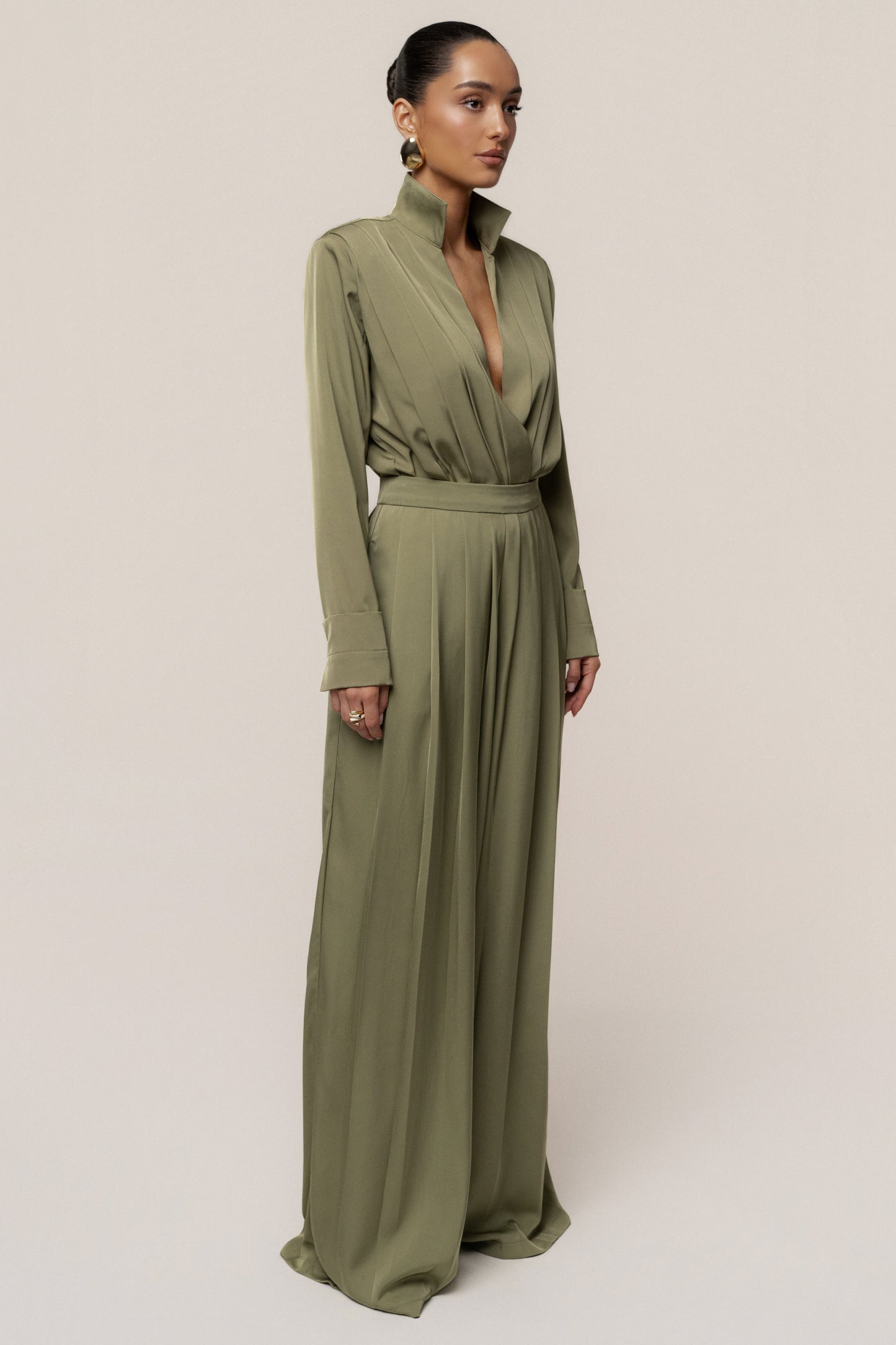 Olive Visionary Pleated Bodysuit JLUXLABEL