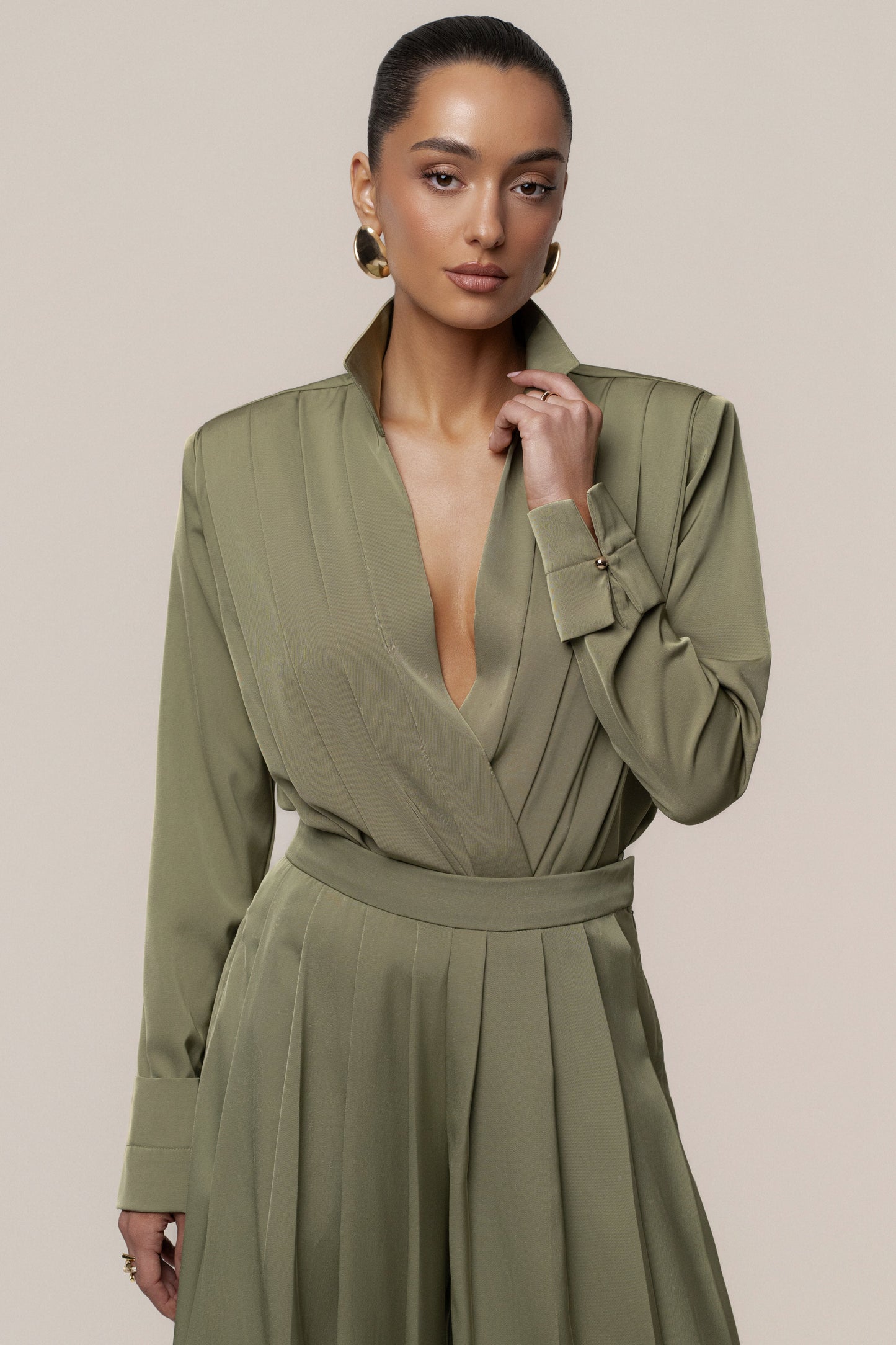 Olive Visionary Pleated Bodysuit JLUXLABEL