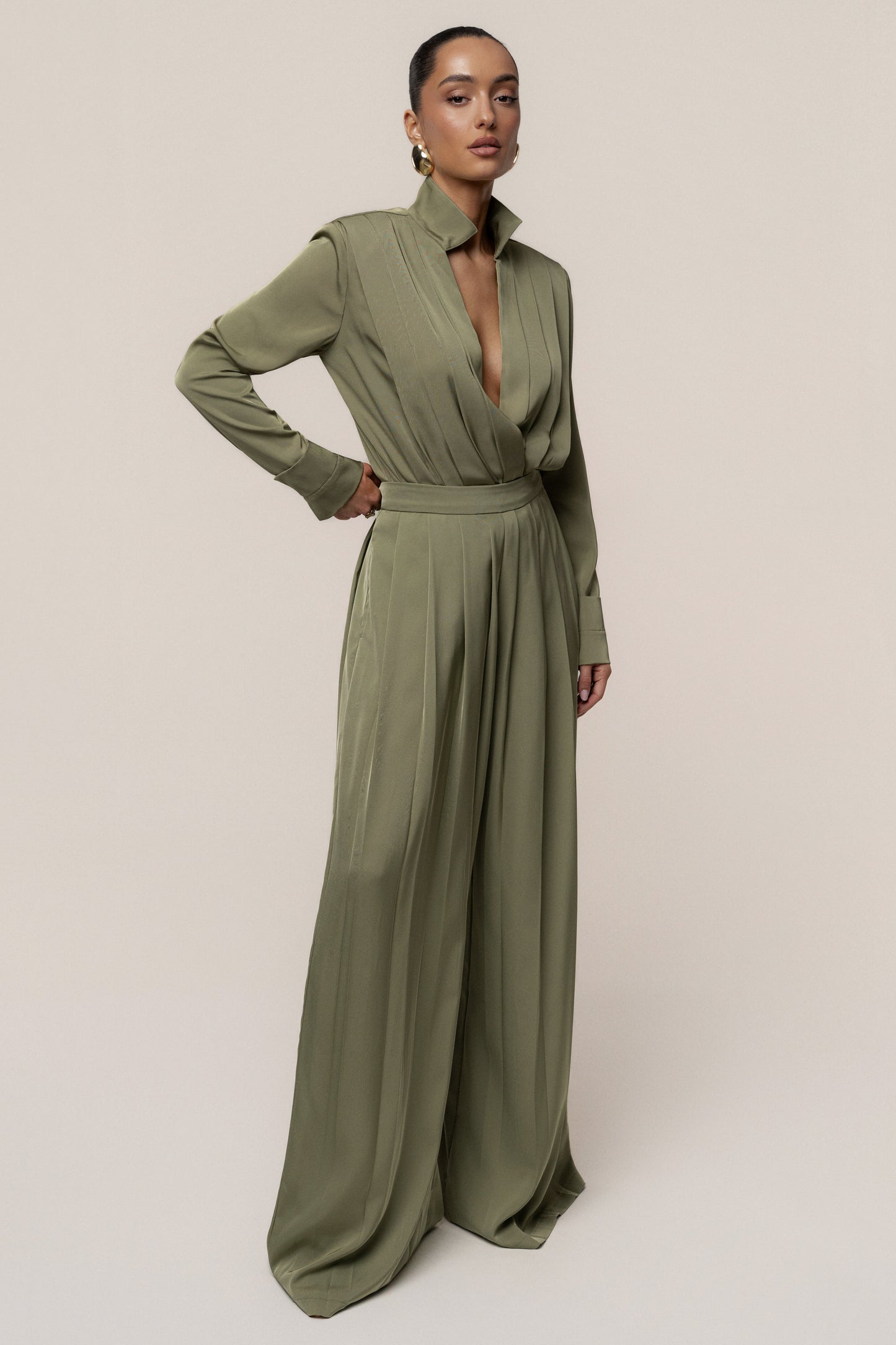 Olive Visionary Pleated Bodysuit JLUXLABEL