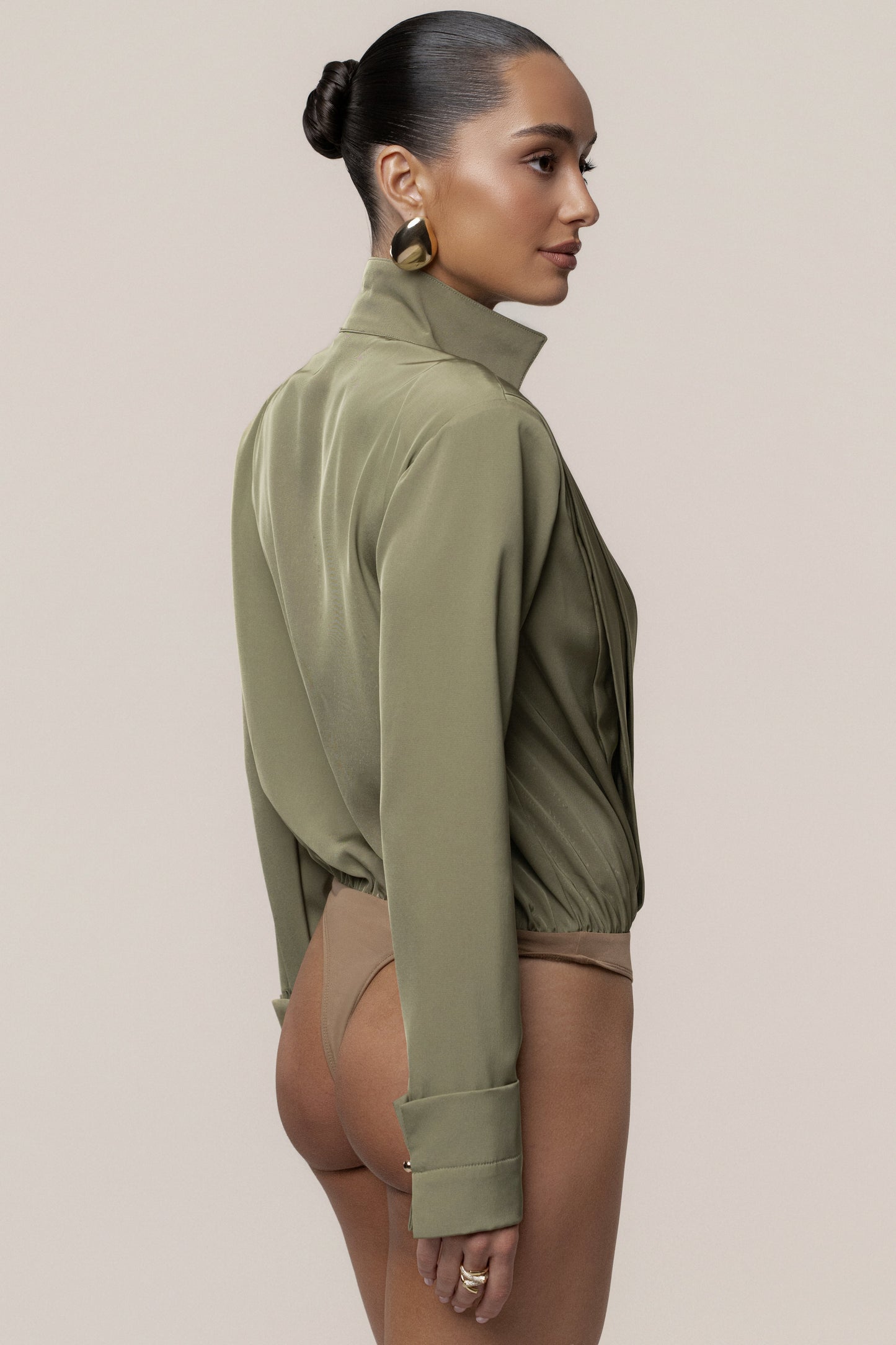 Olive Visionary Pleated Bodysuit JLUXLABEL