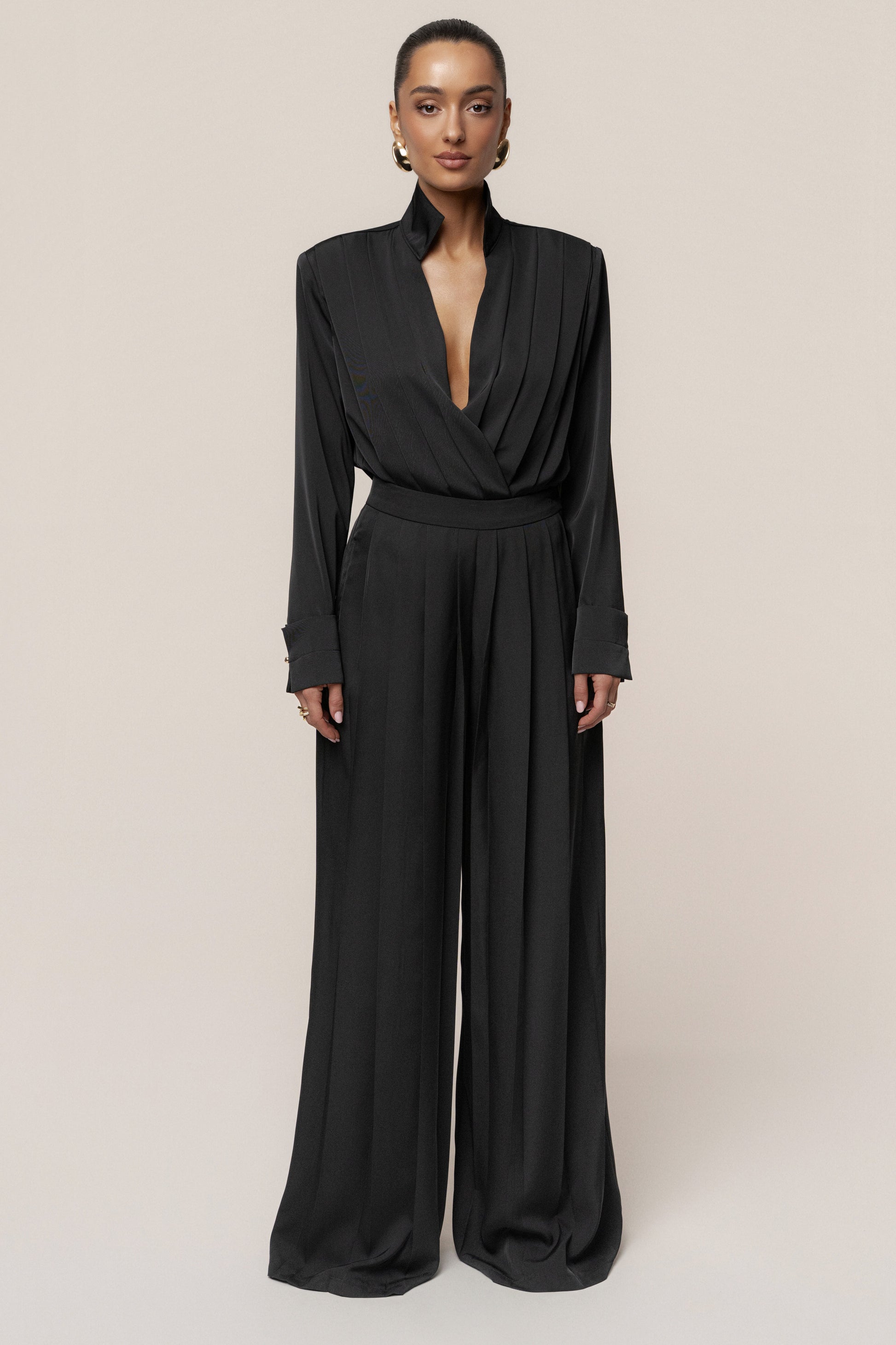 Black Visionary Pleated Bodysuit JLUXLABEL