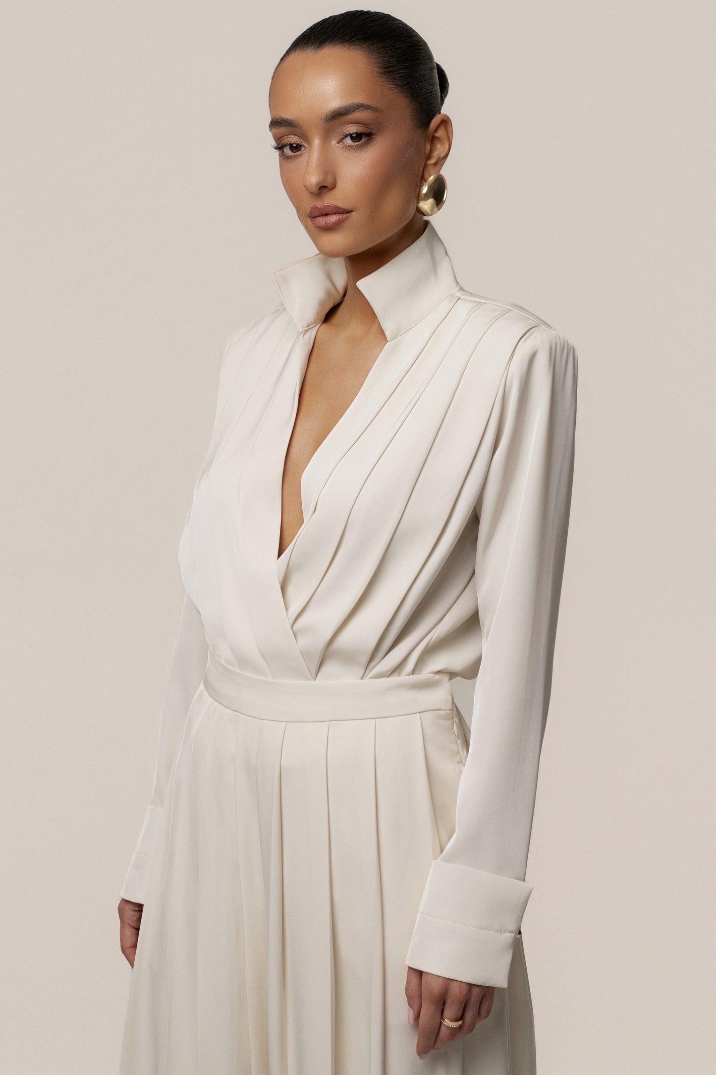 Buttercream Visionary Pleated Bodysuit JLUXLABEL