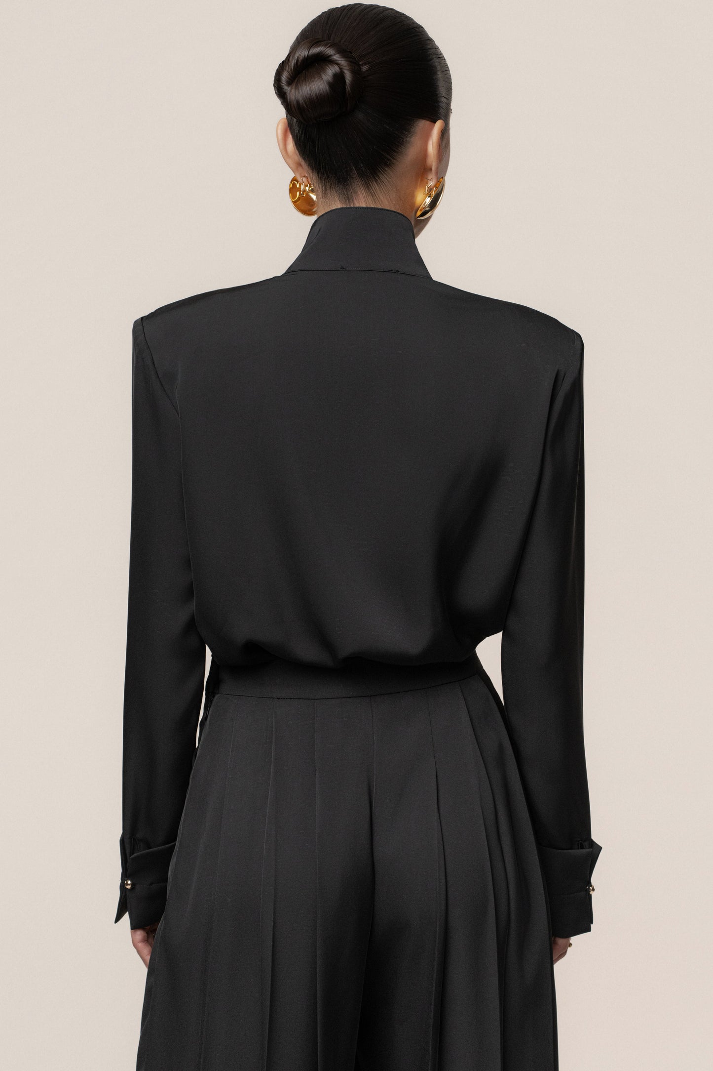 Black Visionary Pleated Bodysuit JLUXLABEL
